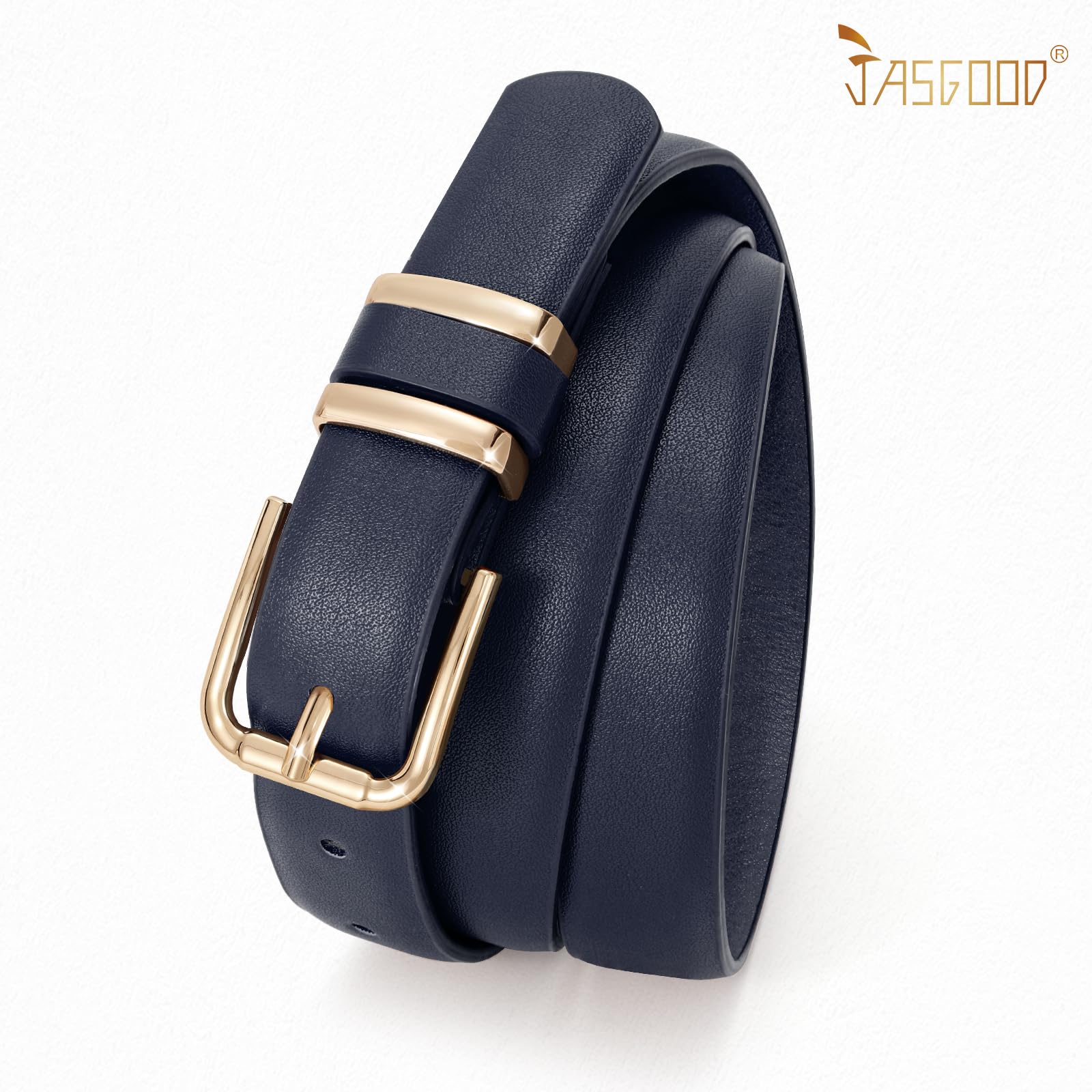 JASGOOD 3 Pack Women's Leather Belts for Jeans Dress Pants Trendy Belts with Gold Buckle