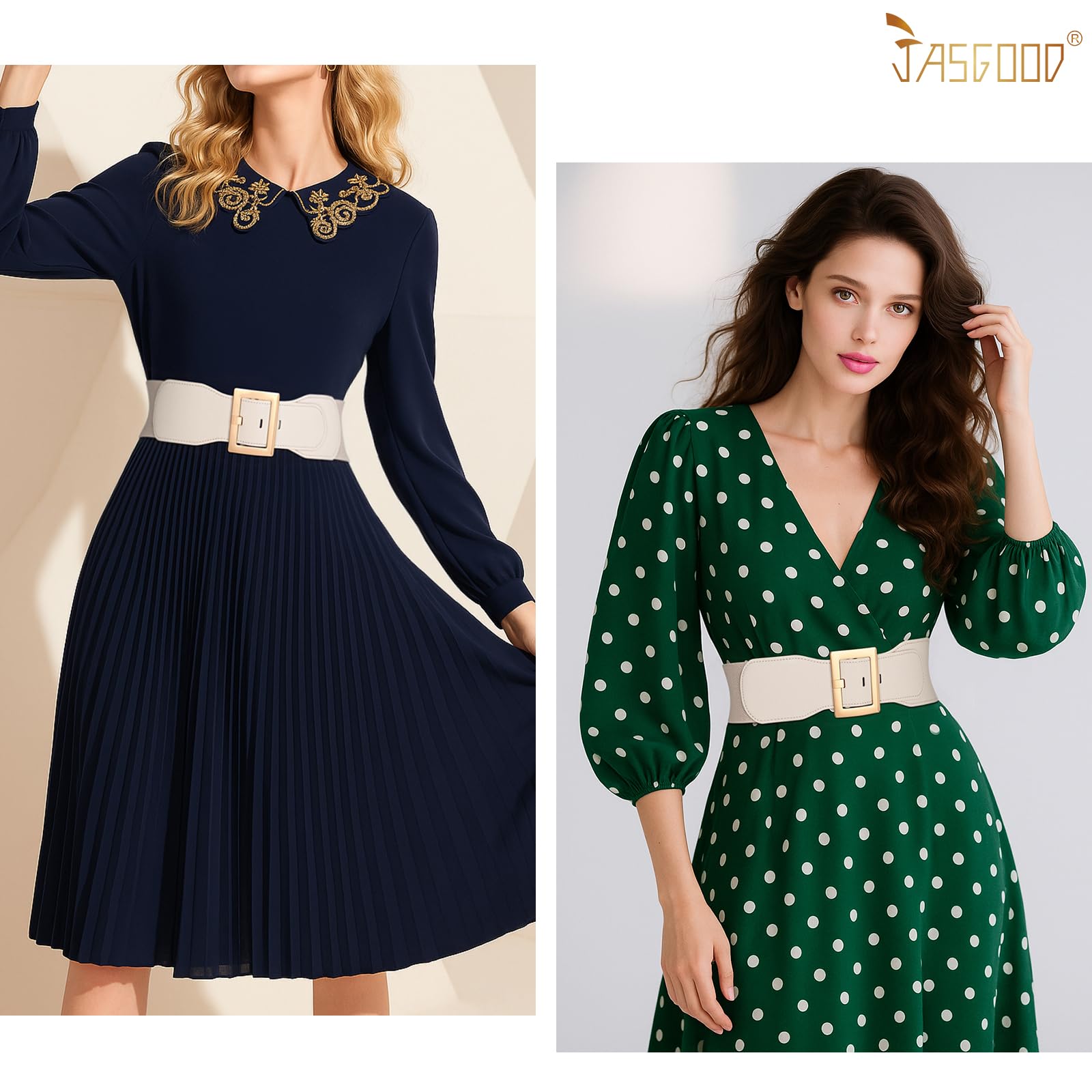 JASGOOD Women Wide Elastic Belt Stretchy Vintage Waist Belts for Dress Santa Belt with Square Buckle
