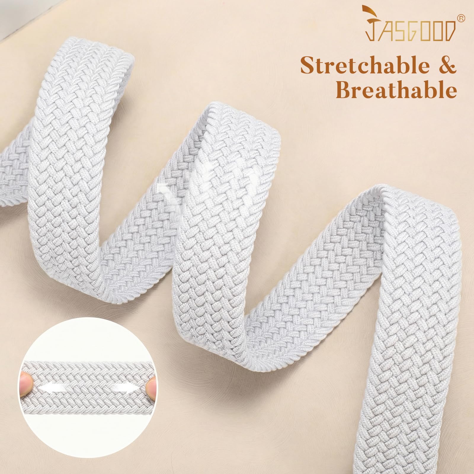 JASGOOD Women Elastic Braided Woven Belt Stretch Canvas Casual Belt 1.4'' for Golf Jeans Pants