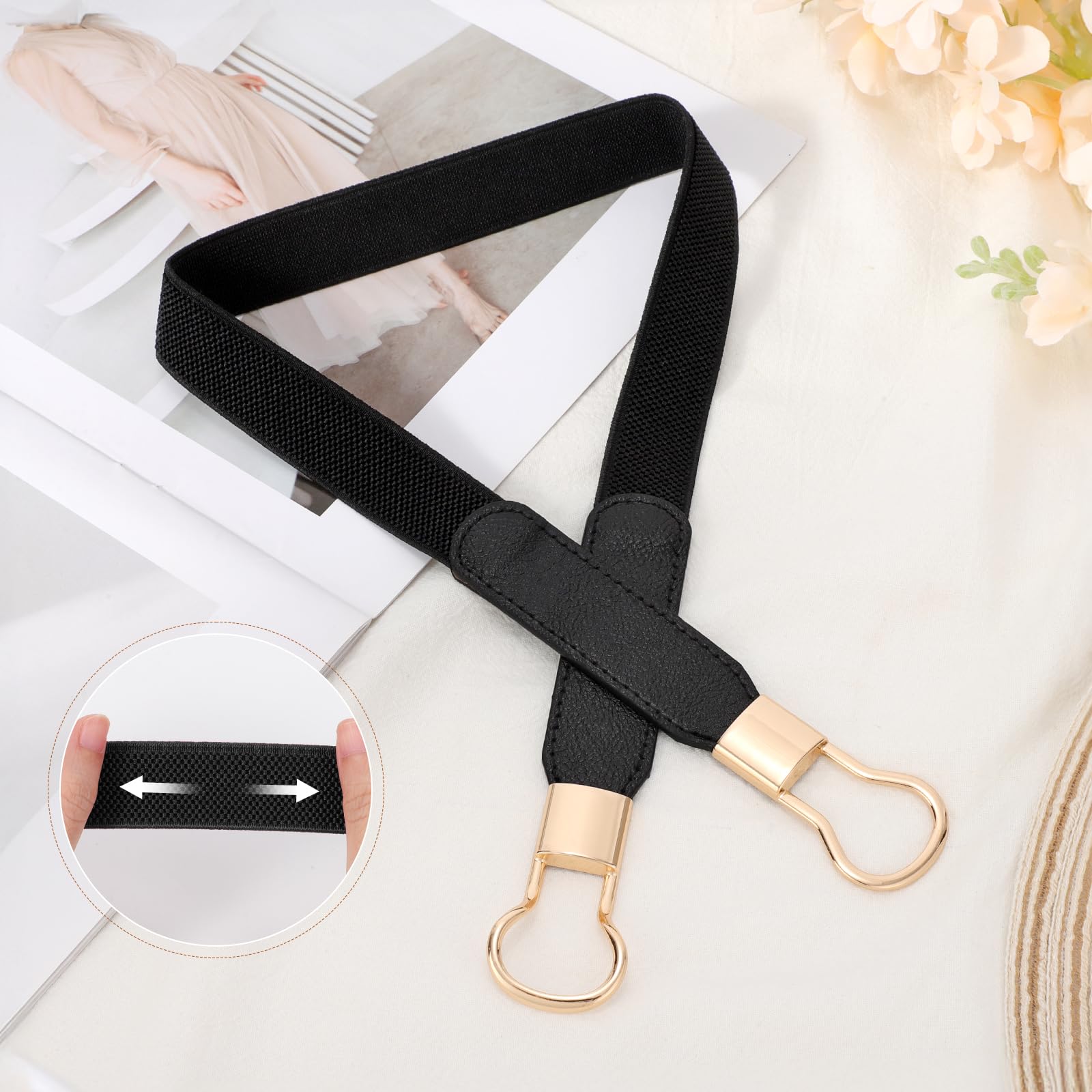 JASGOOD Women Retro Elastic Stretchy Metal Buckle Skinny Waist Belt 1 inch Wide
