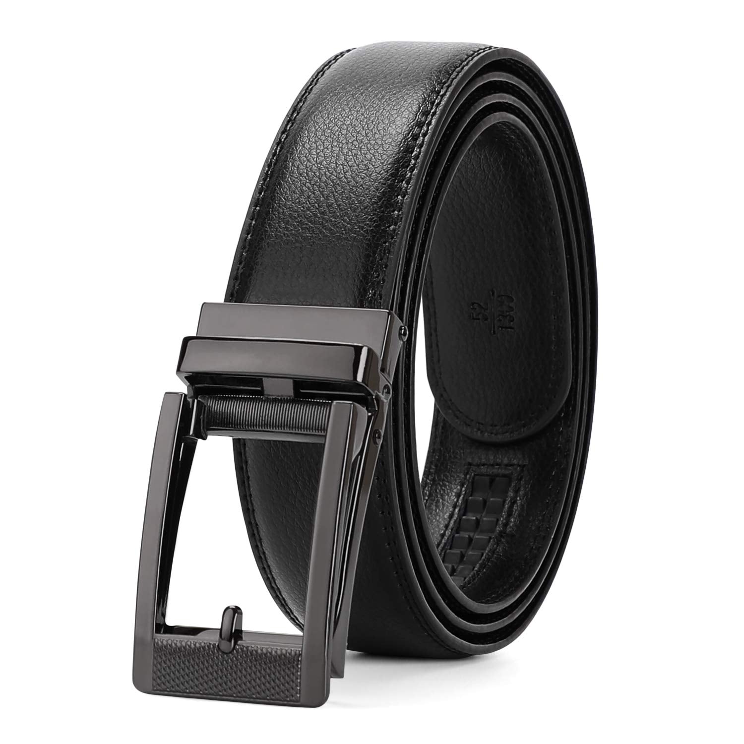 WERFORU Mens Leather Ratchet Belt Click Slide Automatic Buckle Dress Belt