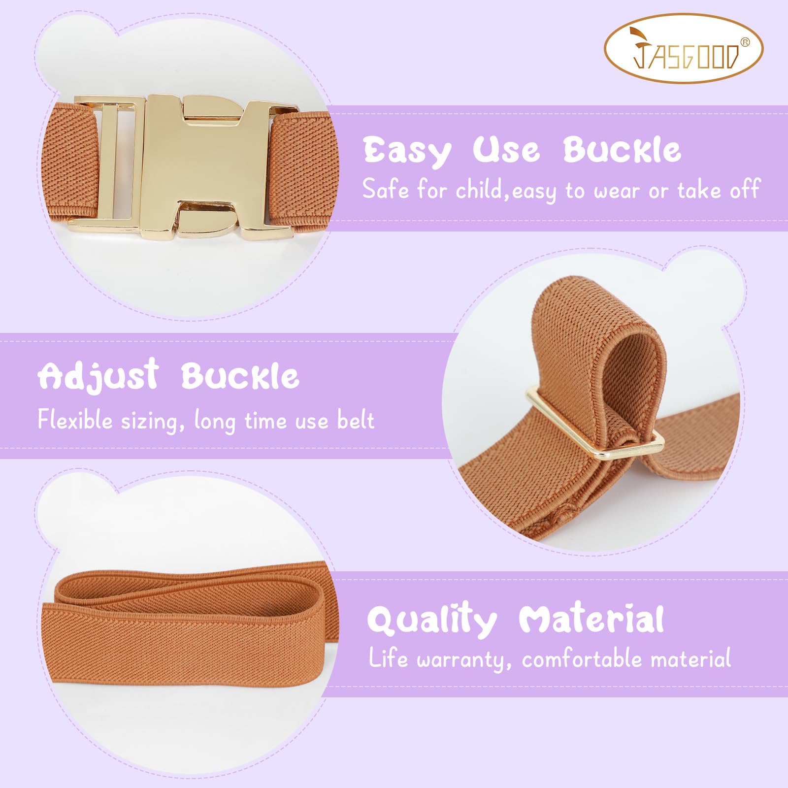 JASGOOD Kids Toddler Adjustable Elastic Belt, Easy to Use Gold Buckle for Girls Boys