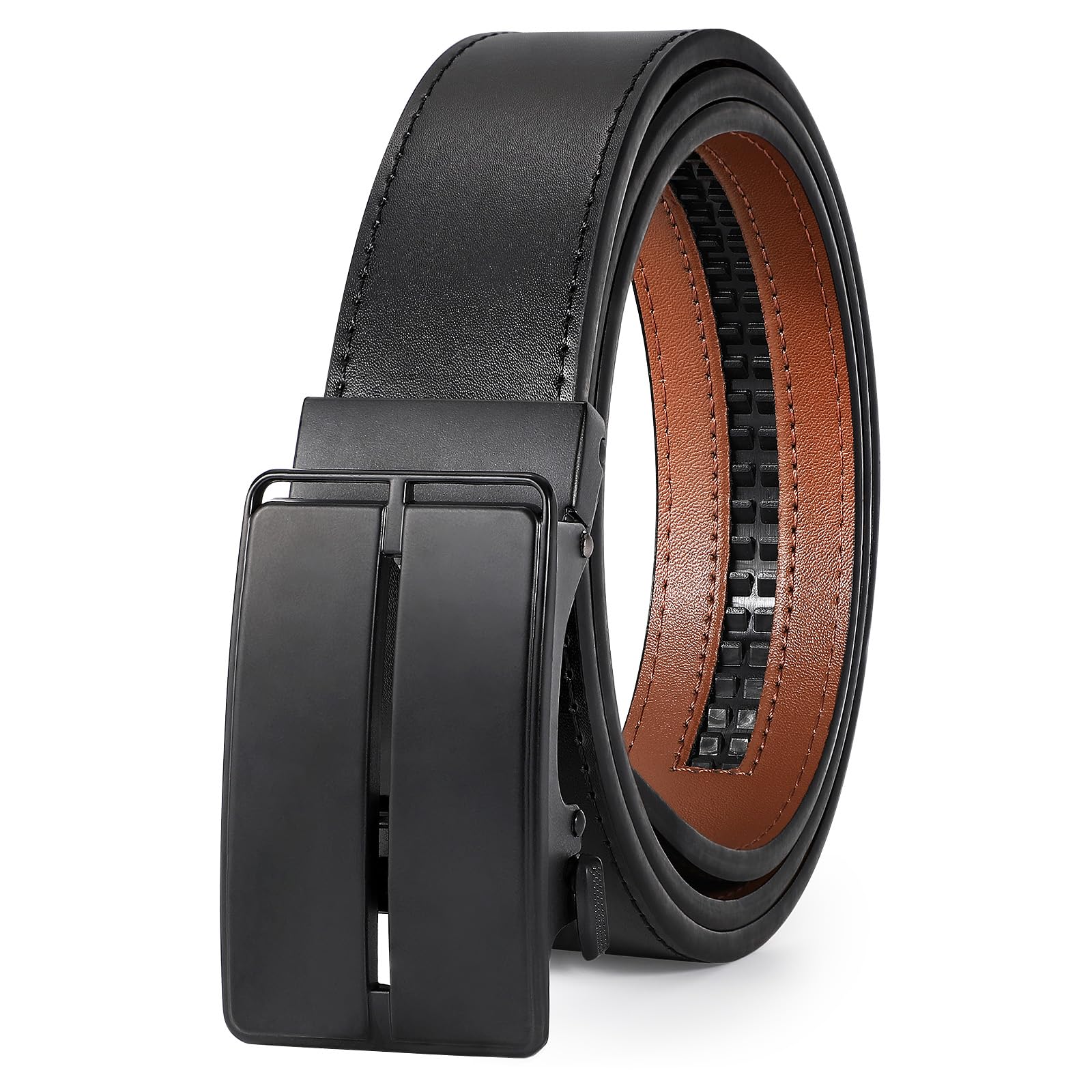 JASGOOD Mens Belt Leather Ratchet Belt For Men Automatic Ratchet Buckle 1 3/8" Slide Belt for Dress Pant