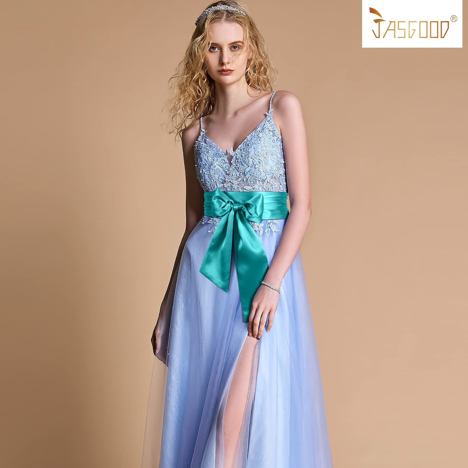 JASGOOD Women Sash Belt for Dress Long Satin Waist Belt for Wedding Party Special Occasion 3.7" Width