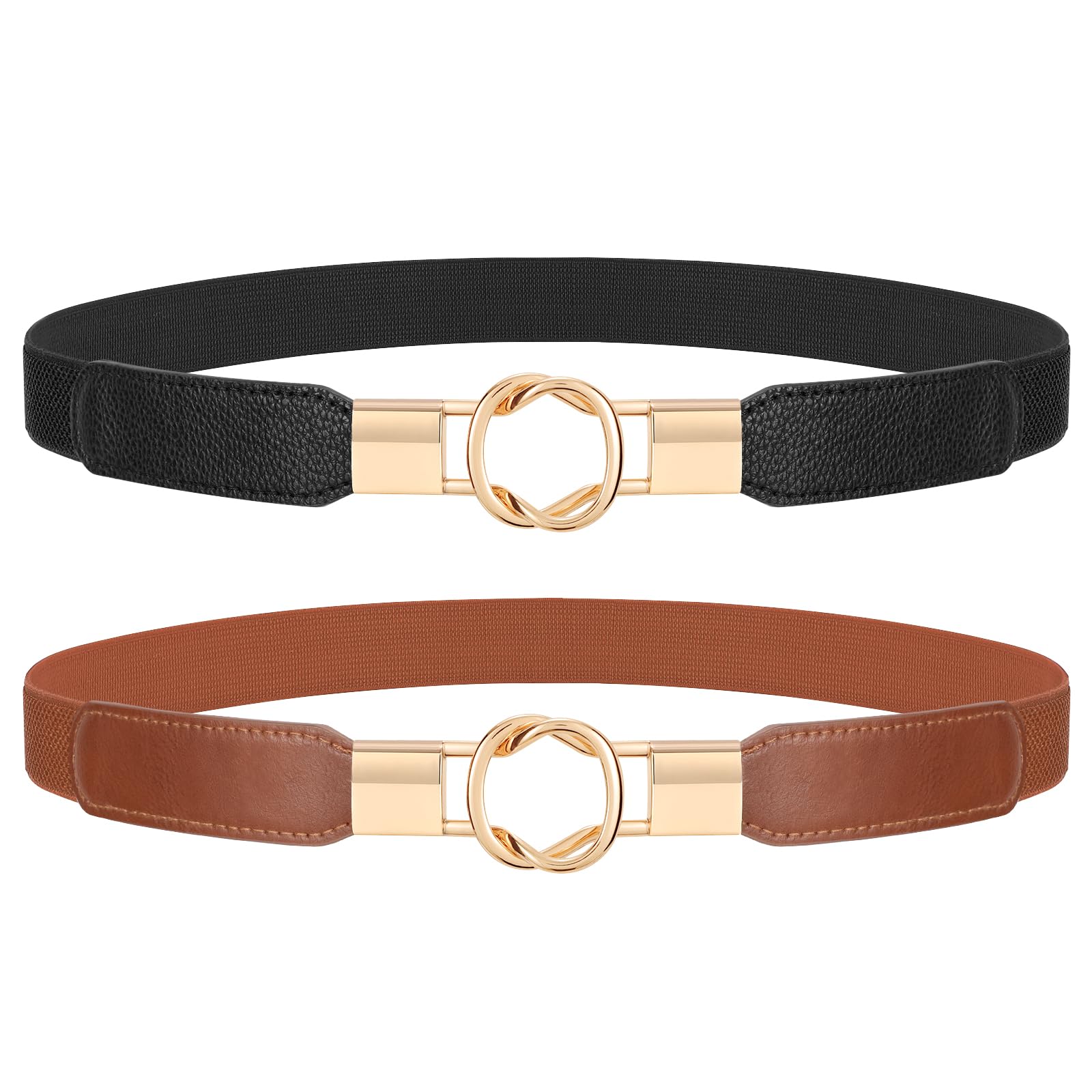 JASGOOD Women Retro Elastic Stretchy Metal Buckle Skinny Waist Belt 1 inch Wide