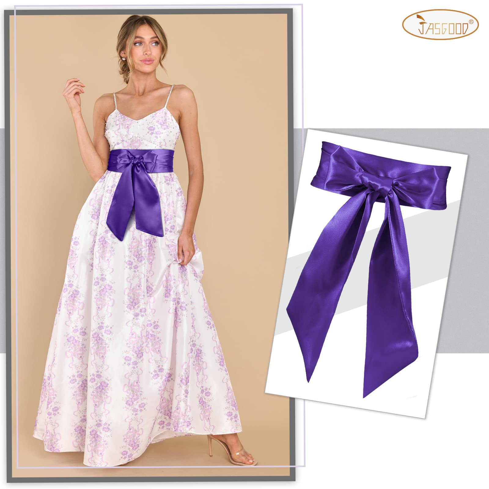 JASGOOD Women Sash Belt for Dress Long Satin Waist Belt for Wedding Party Special Occasion 3.7" Width