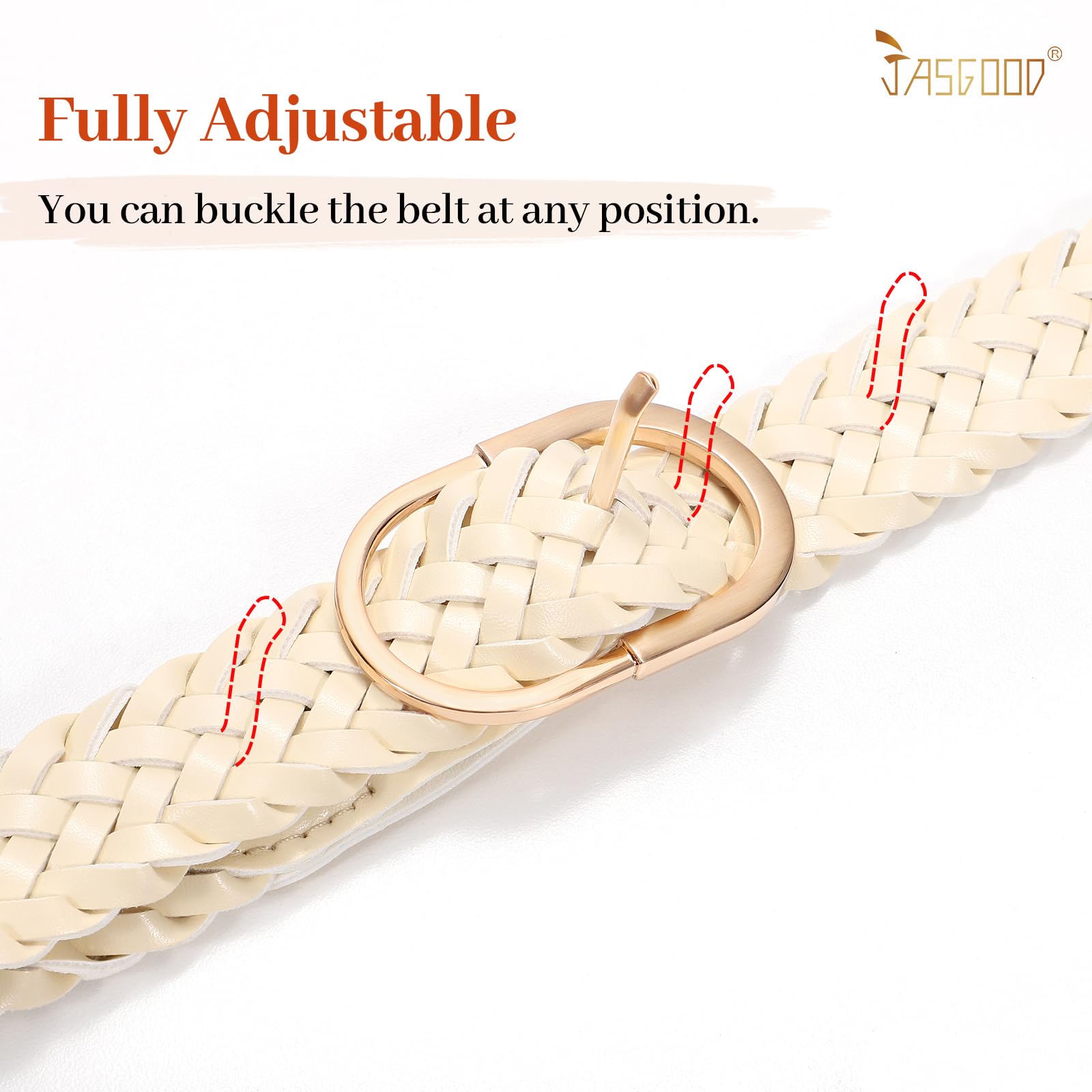 JASGOOD Women's Skinny Leather Braided Belt, Hand-Woven Thin Belt with Gold Buckle for Women for Jeans Pants Dresses