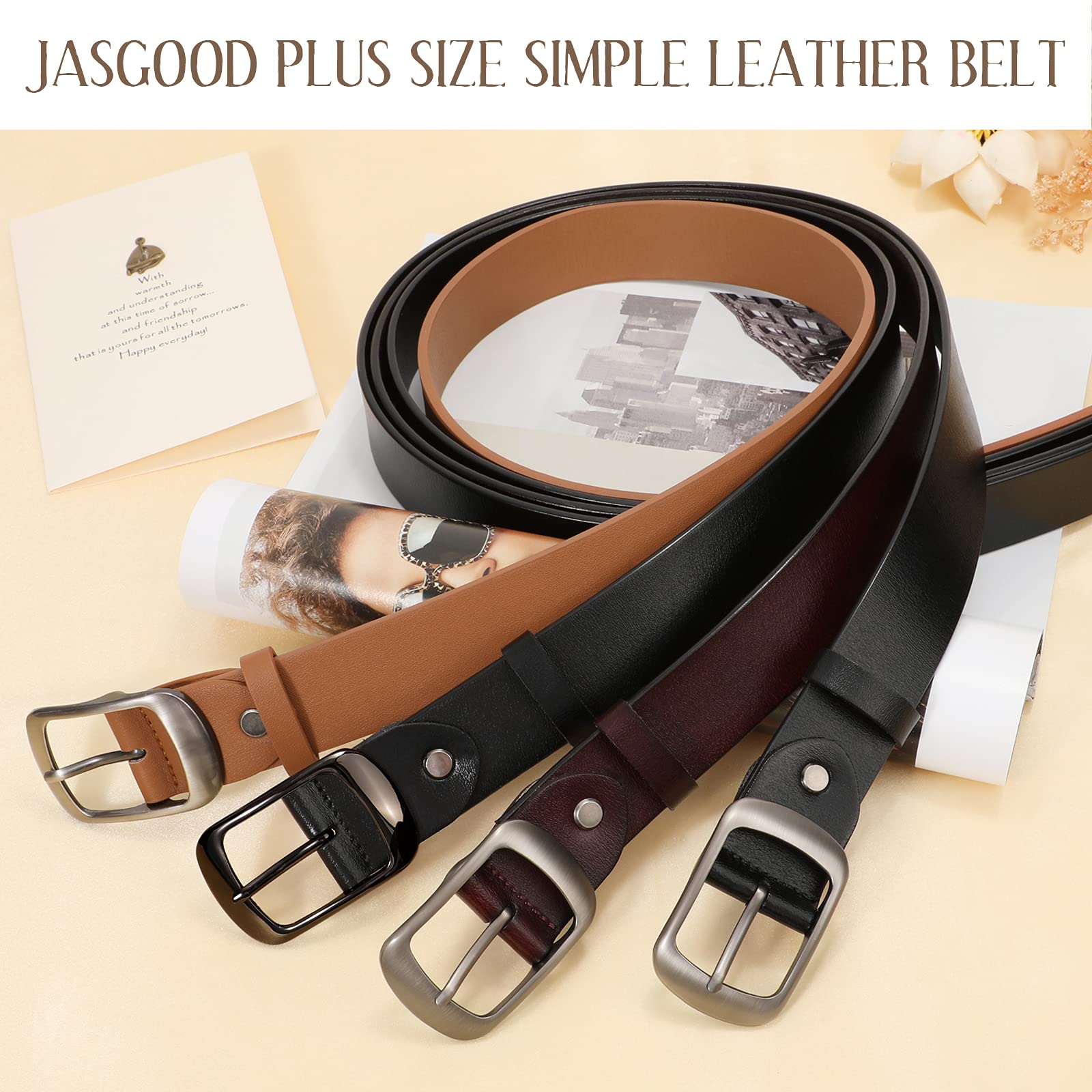 JASGOOD Plus Size Women Leather Belt Black Casual Waist Belt for Jeans Pants with Metal Pin Buckle - JASGOOD OFFICIAL