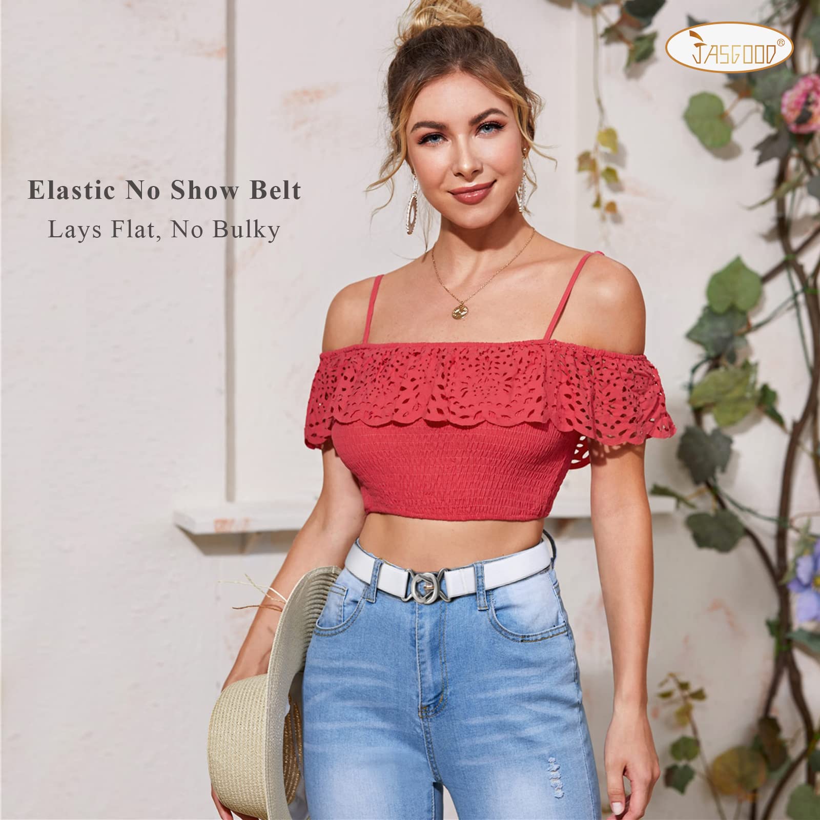 JASGOOD Women No Show Stretch Belt Adjustable Elastic Web Belt with Flat Buckle for Jeans Pants Casual Belts - JASGOOD OFFICIAL