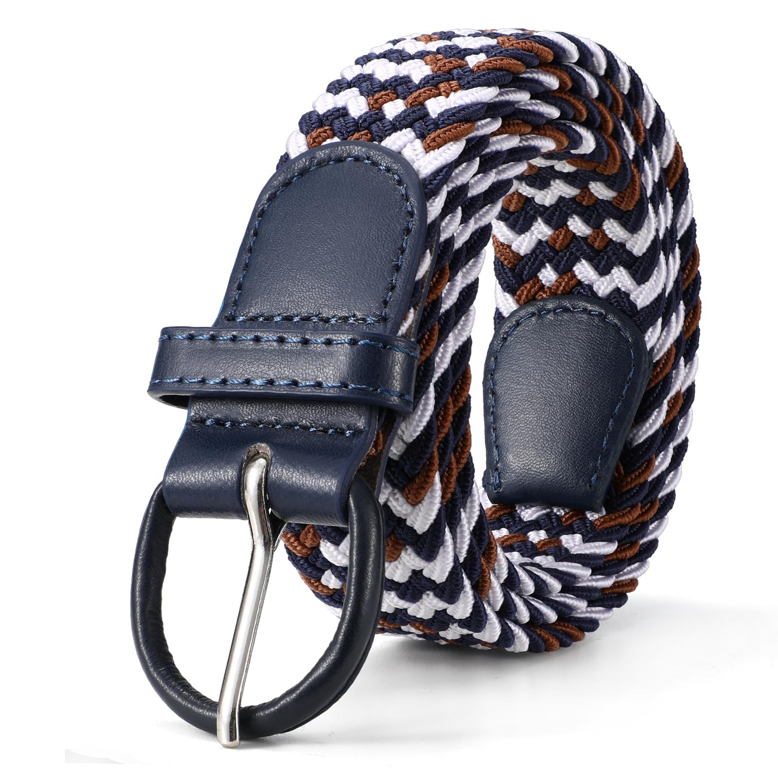 JASGOOD Women Braided Woven Elastic Stretch Belt Leather Covered Buckle Canvas Plus Size Belt for Jeans Pants