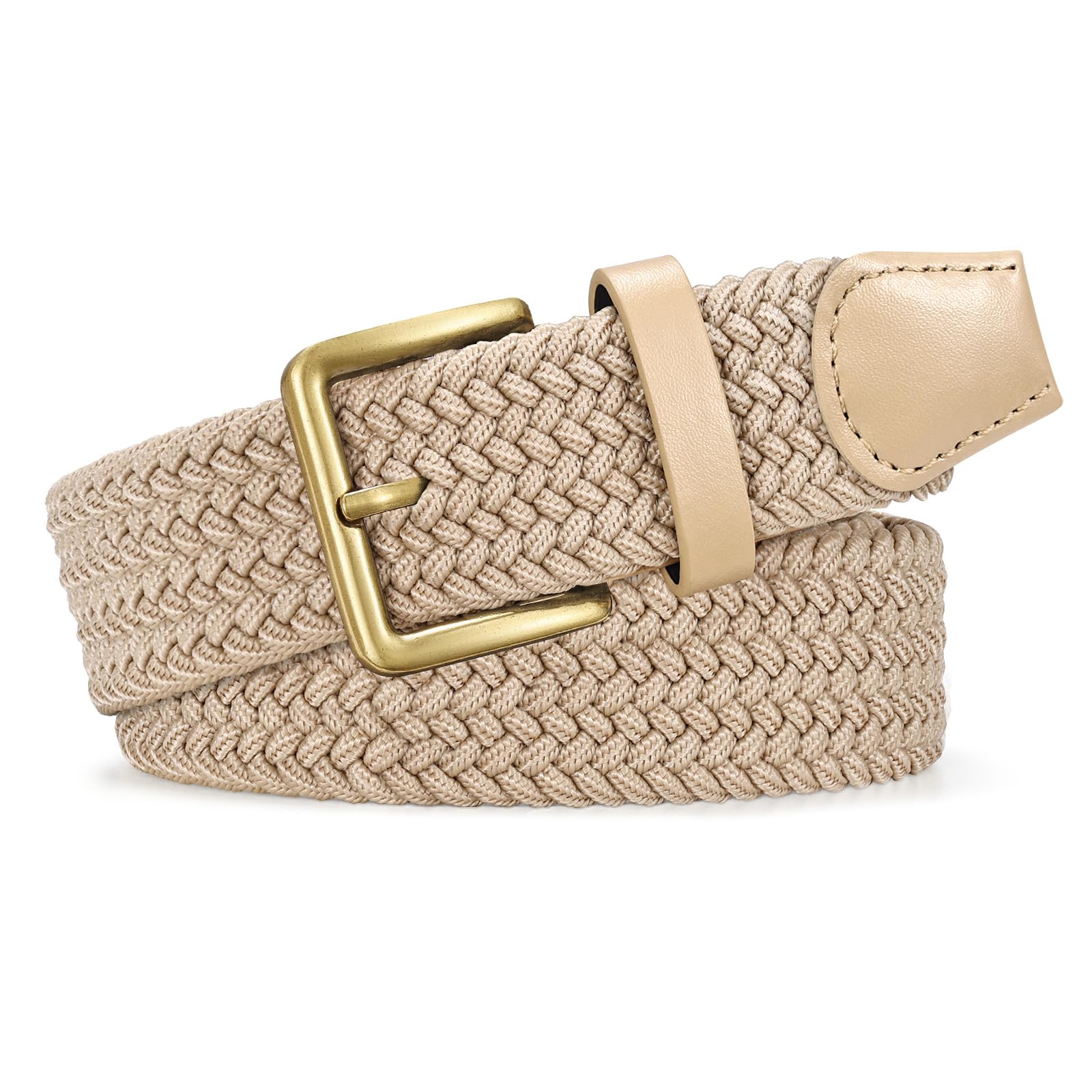JASGOOD Braided Belt Women Stretch Woven Belts for Golf Elastic Casual 1 3/8" Jeans Shorts Pants