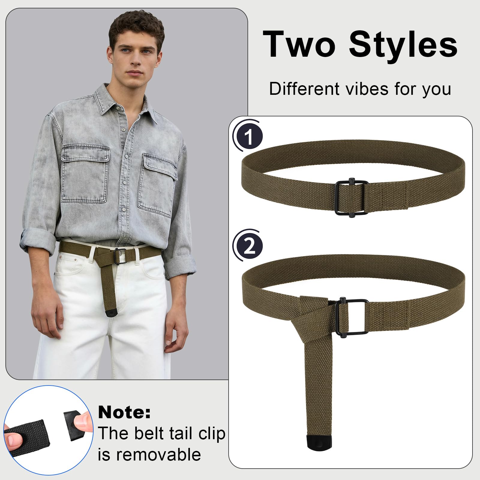 JASGOOD 2 Pack Mens Belts Canvas Belt for Men Fabric Web Golf Belt Casual Belt for Jeans Pants
