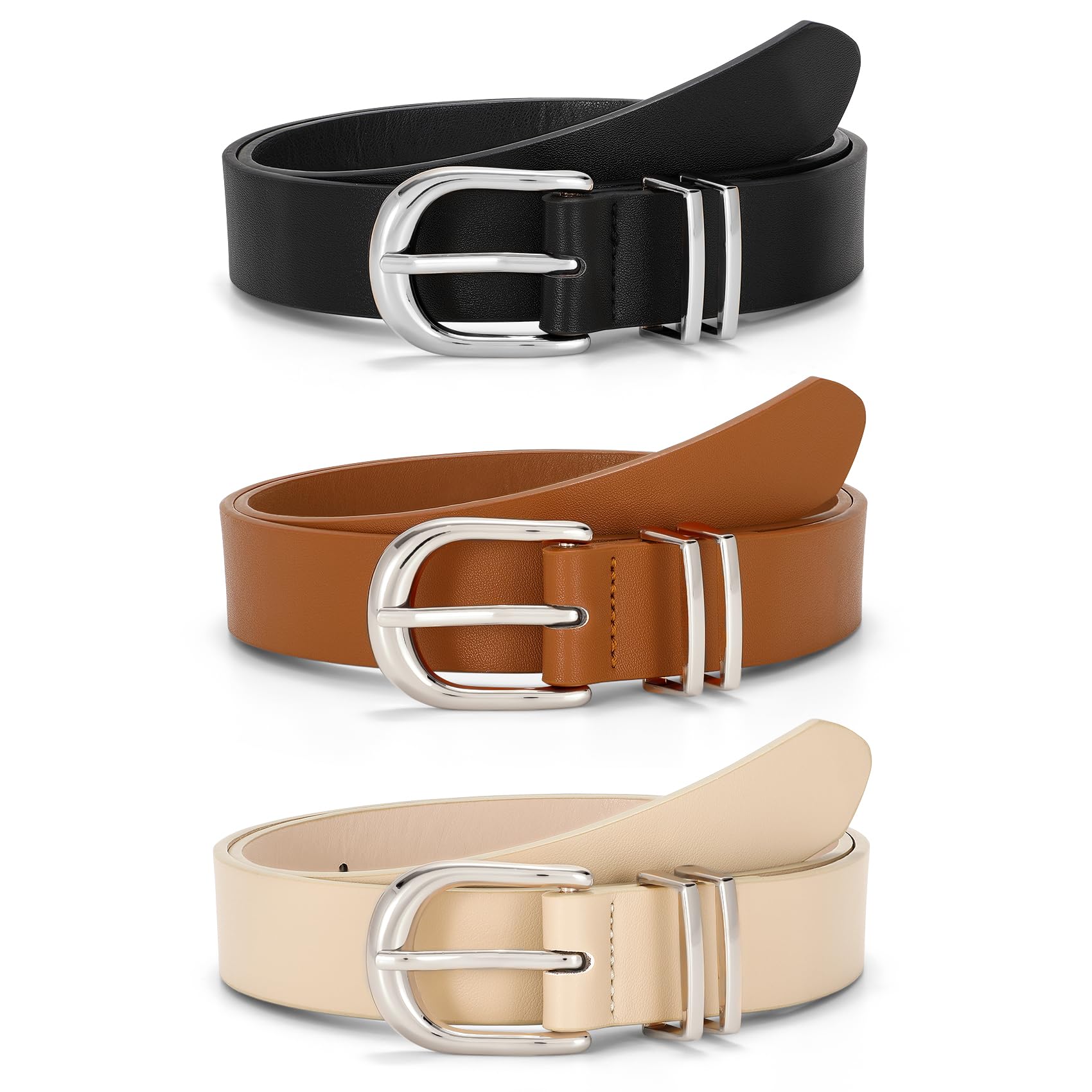 JASGOOD 3 Pack Women Leather Belts For Jeans Dresses Pants Ladies Faux Leather Waist Belt with Gold Buckle - JASGOOD OFFICIAL