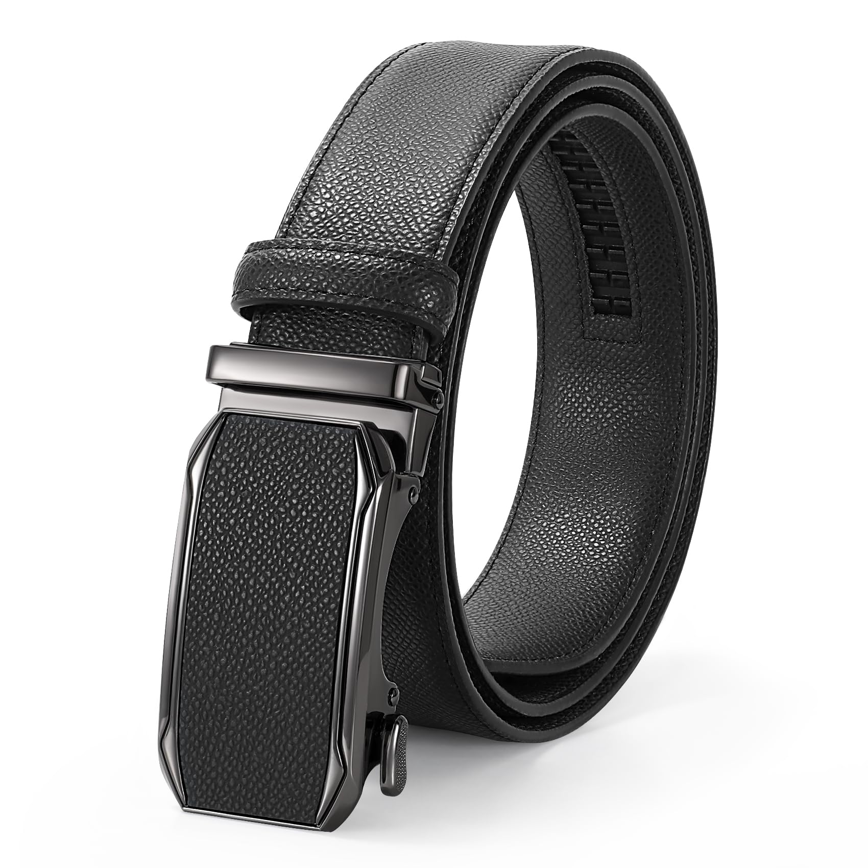 JASGOOD Mens Leather Ratchet Belt Click Slide Automatic Buckle Belt for Pants Dress 1.38inch Width
