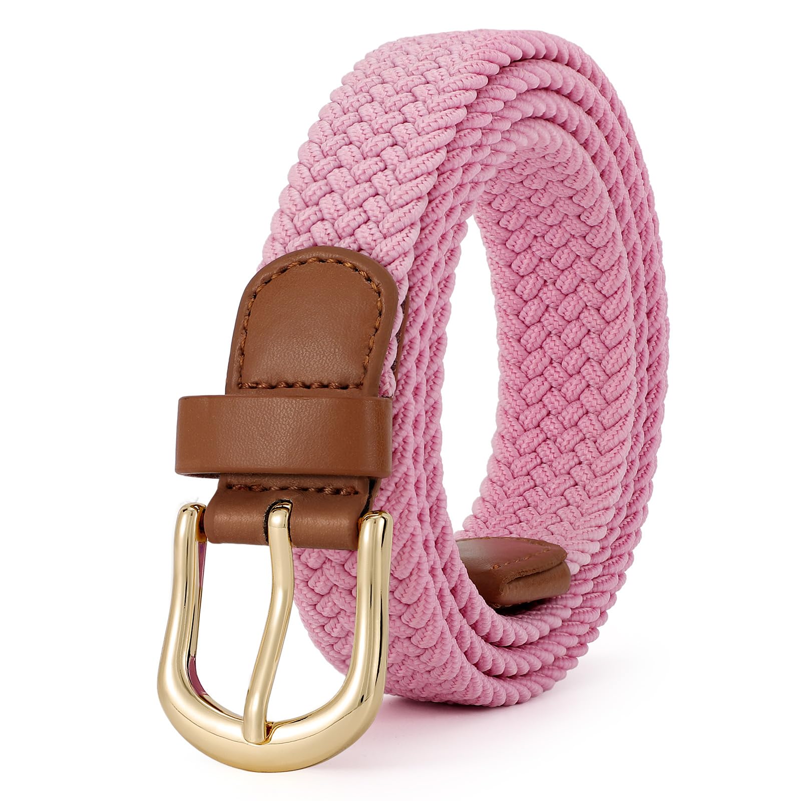 JASGOOD Women Braided Woven Elastic Belt, 1" Narrow Width Woven Fabric Stretch Belt for Jeans