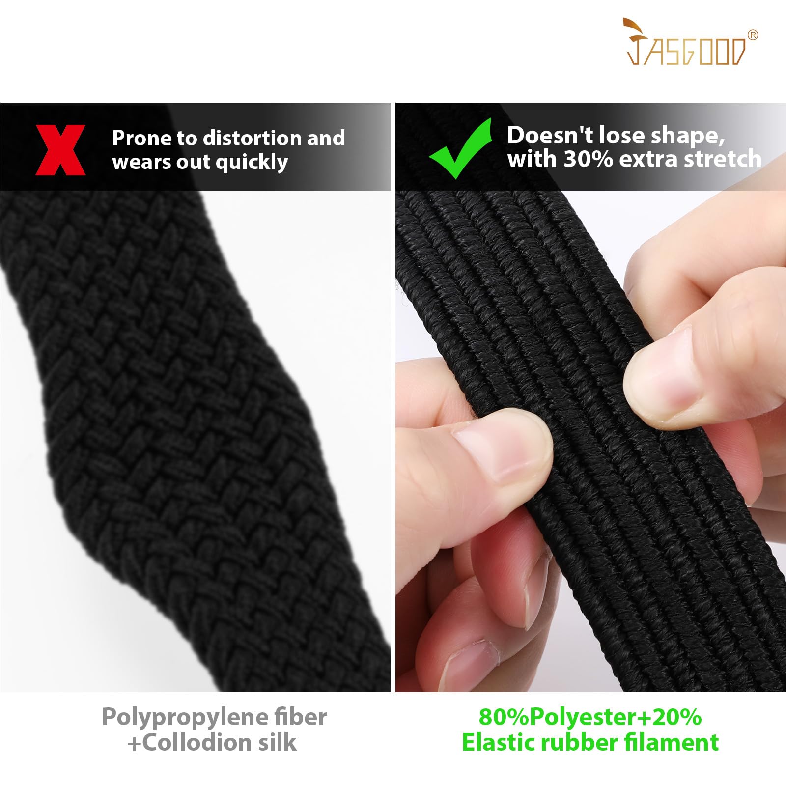 JASGOOD Elastic Braided Stretch Belt Women Golf Casual Fabric Woven Belt 1 3/8" Adjustable Work