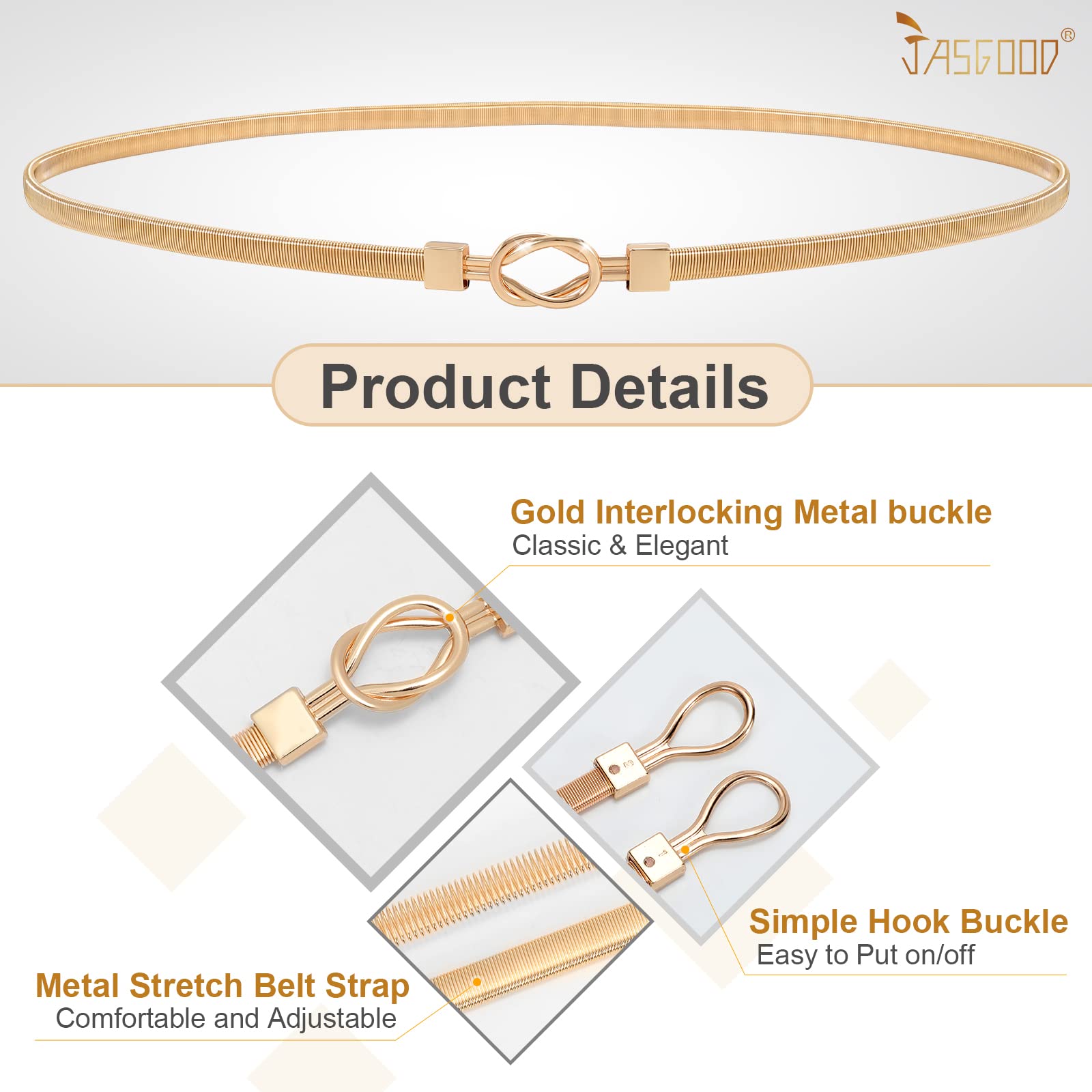 JASGOOD Skinny Metal Waist Belt for Dress Fashion Waistband Elastic Metal Chain Belt - JASGOOD OFFICIAL