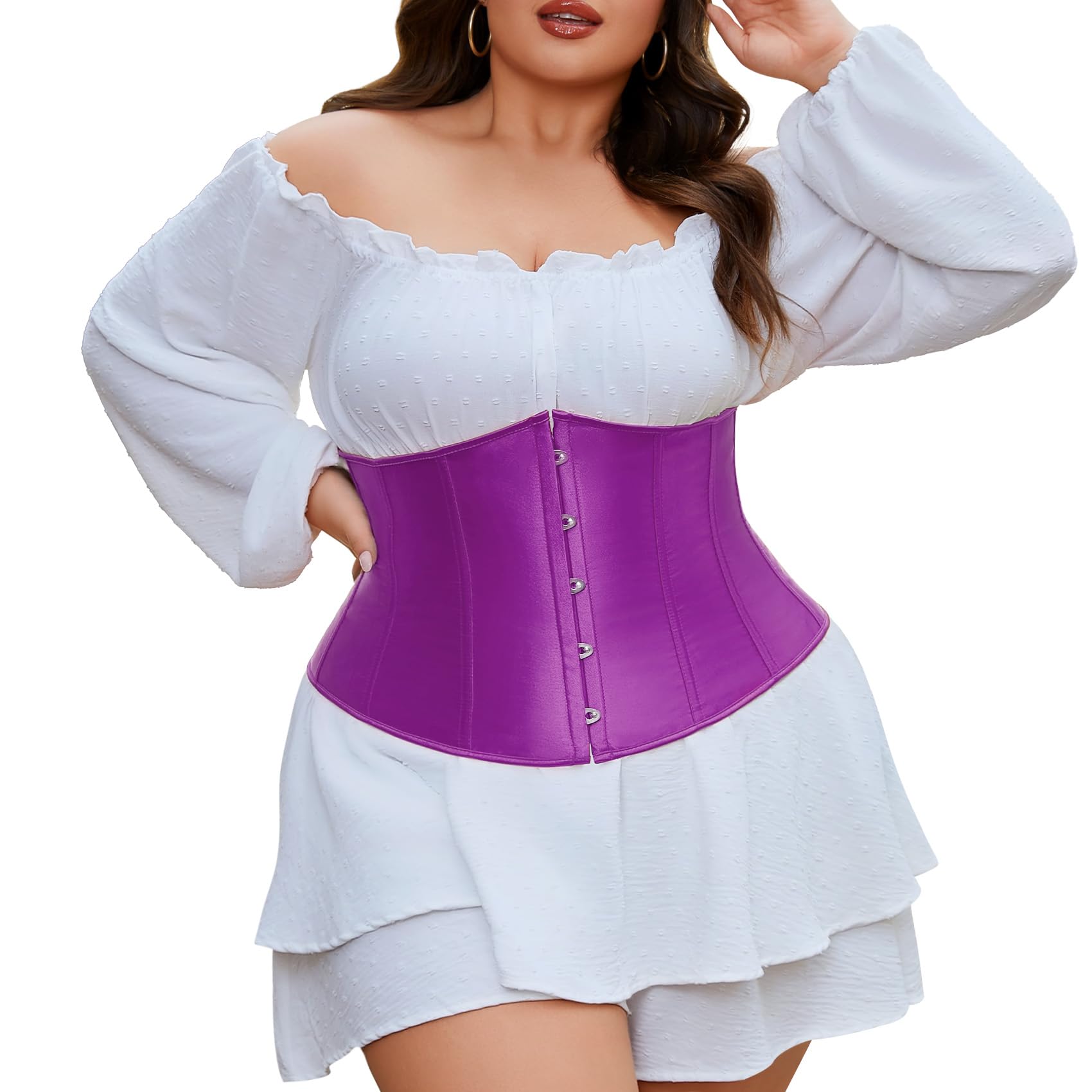 JASGOOD Underbust Corset for Women Plus Size Corset Lace Up Bustier for Halloween Costume
