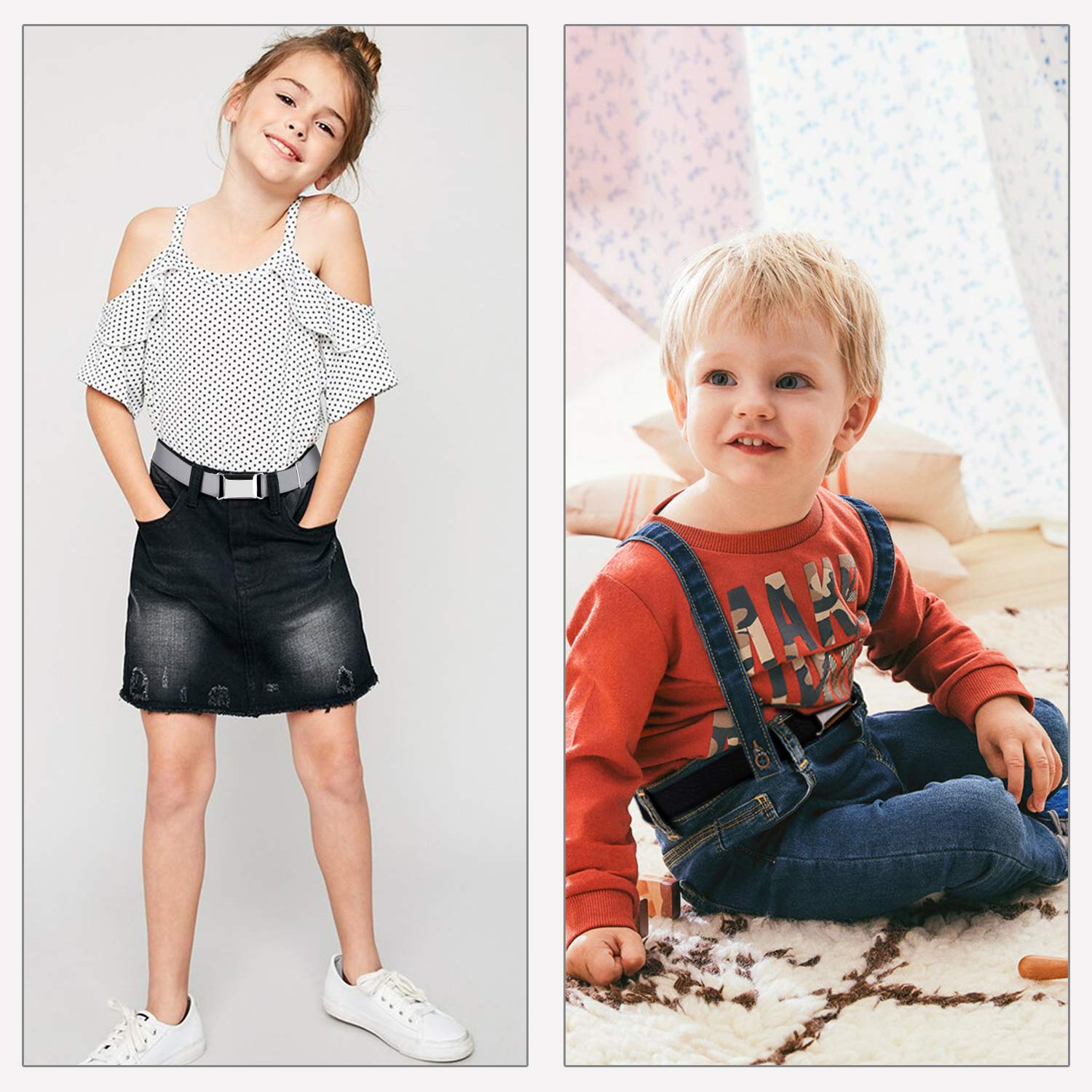 JASGOOD Kids Toddler Belt Elastic Stretch Adjustable Belt for Boys and Girls with Silver Square Buckle 2 Pack