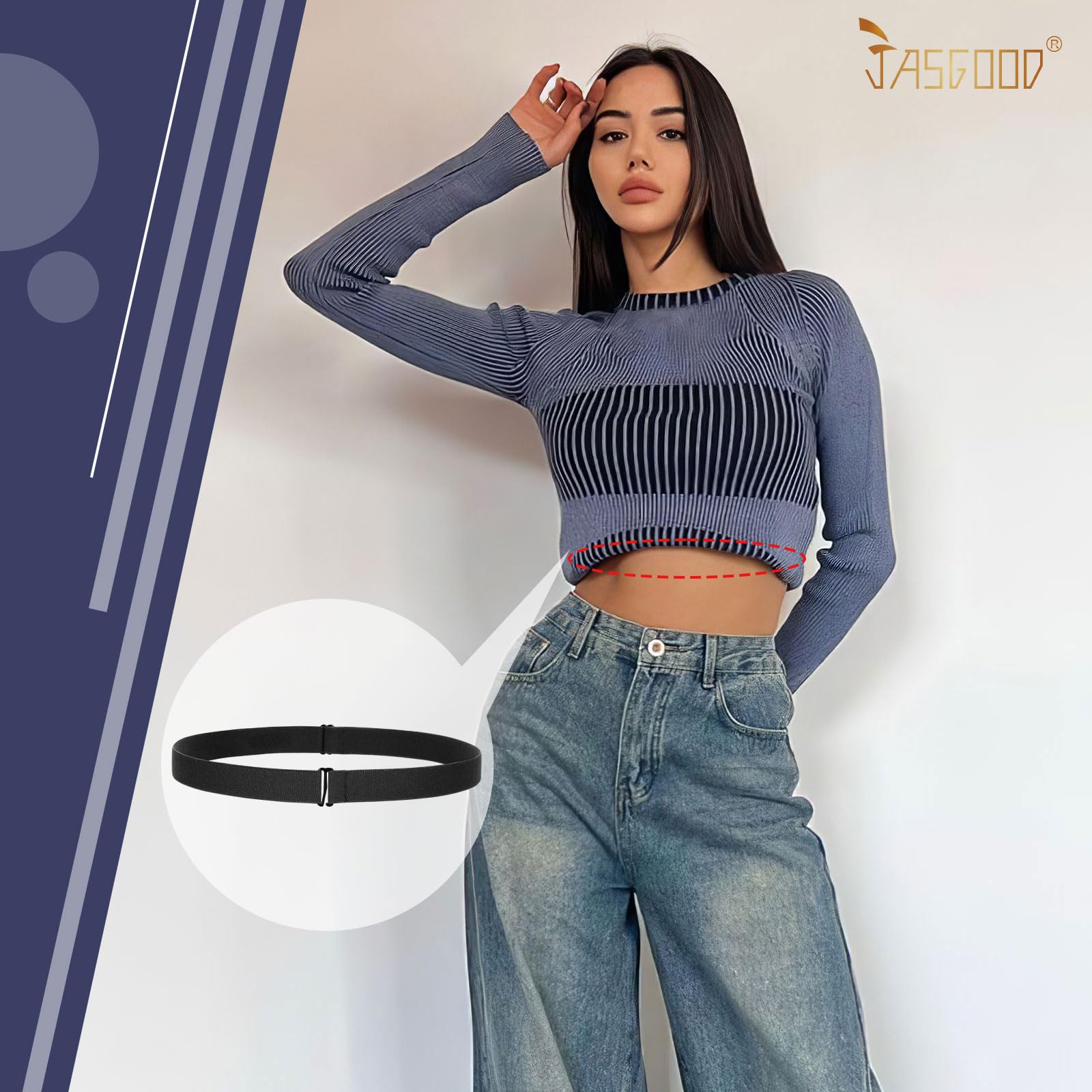 JASGOOD Crop Top Tuck Waist Band Adjustable Band Tucking Sweaters Shirts Elastic Stretch Belts for Women Change Style of Tops - JASGOOD OFFICIAL