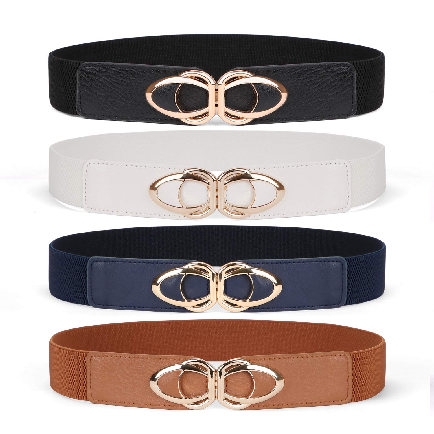 WERFORU Women Thin Elastic Belts,Skinny Stretch Vintage Fashion Waistband for Dress with Gold Buckle 4 Pack