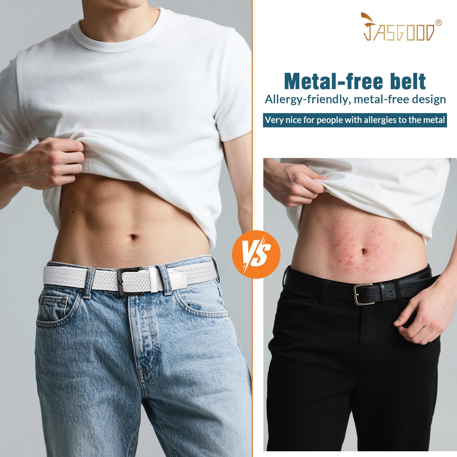 JASGOOD Elastic Braided Belt Men Stretch Golf Woven Casual Jeans Pants Canvas Fabric Tsa Approved Metal Free Belt