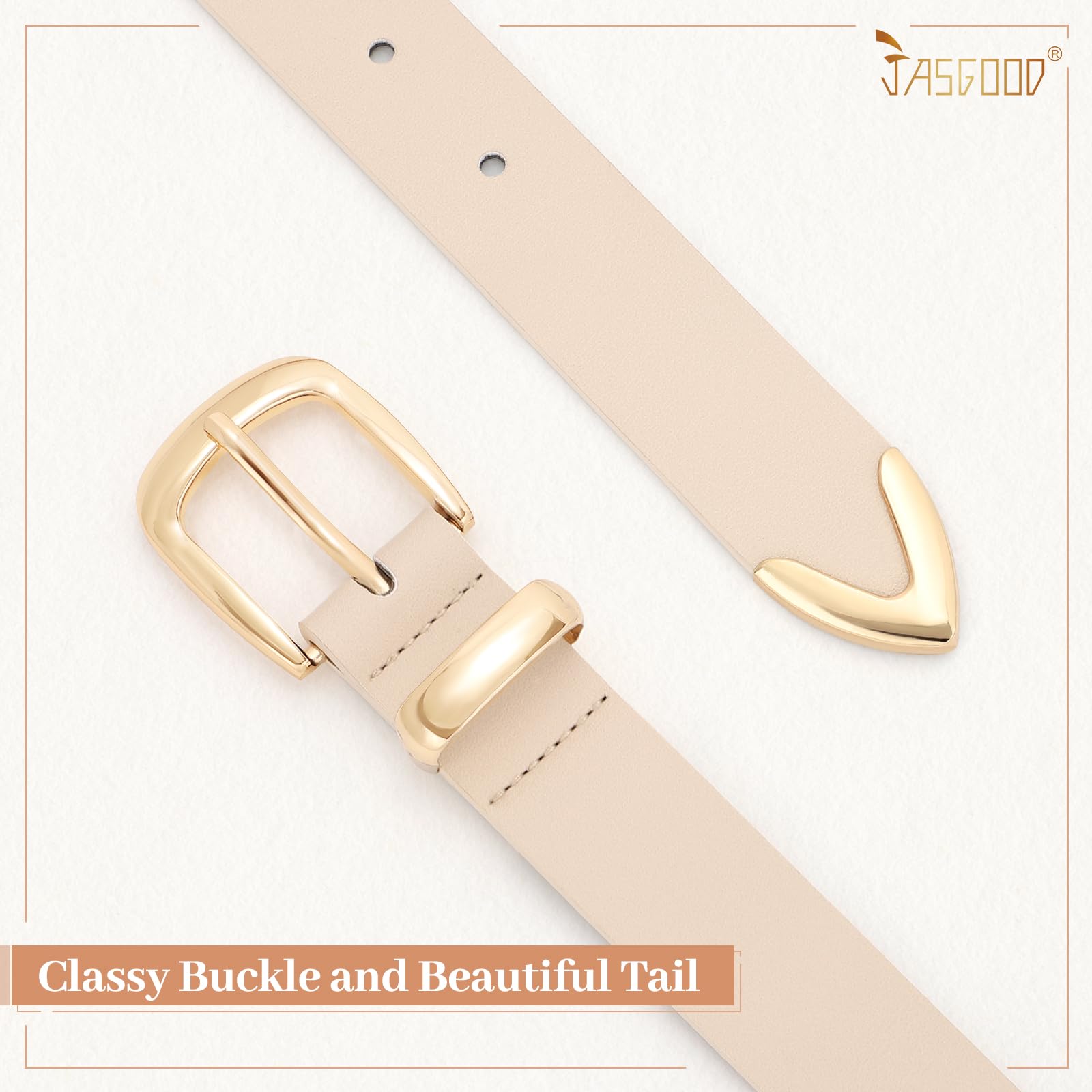 JASGOOD Women's Fashion Leather Belt Ladies Gold Buckle Leather Belt for Jeans Pants Dresses