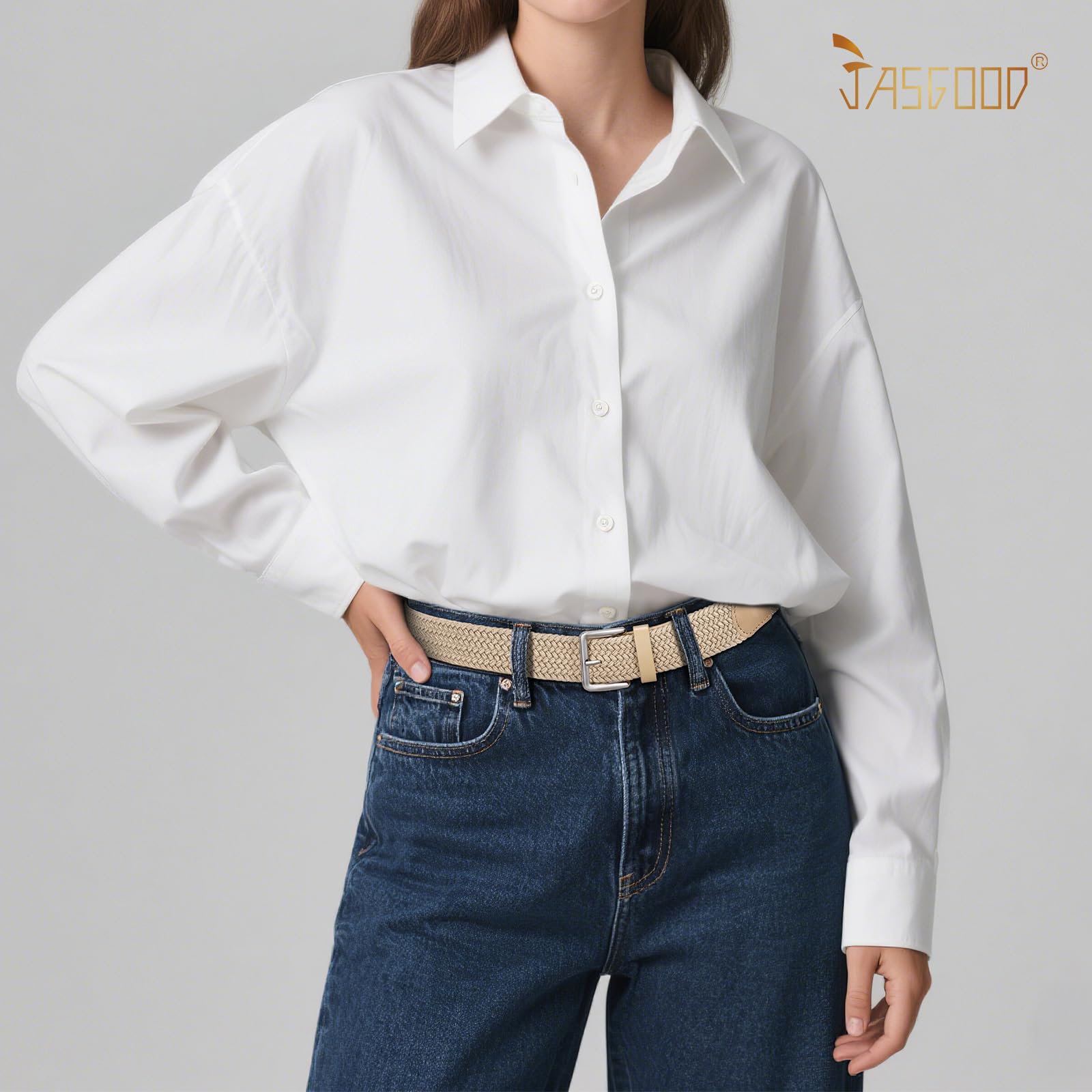 JASGOOD Braided Belt Women Stretch Woven Belts for Golf Elastic Casual 1 3/8" Jeans Shorts Pants