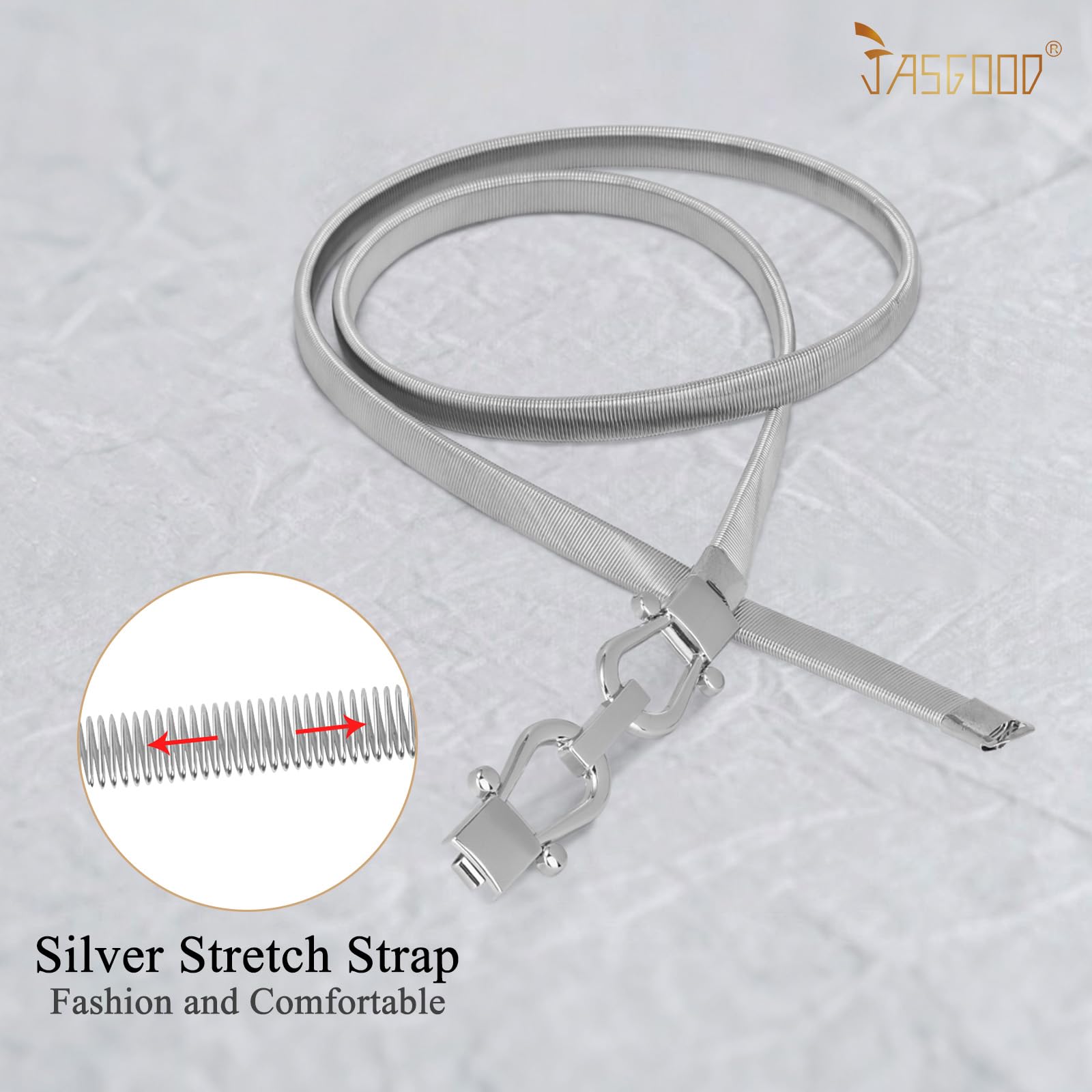 JASGOOD Skinny Metal Waist Belt for Dress Fashion Waistband Elastic Metal Chain Belt - JASGOOD OFFICIAL