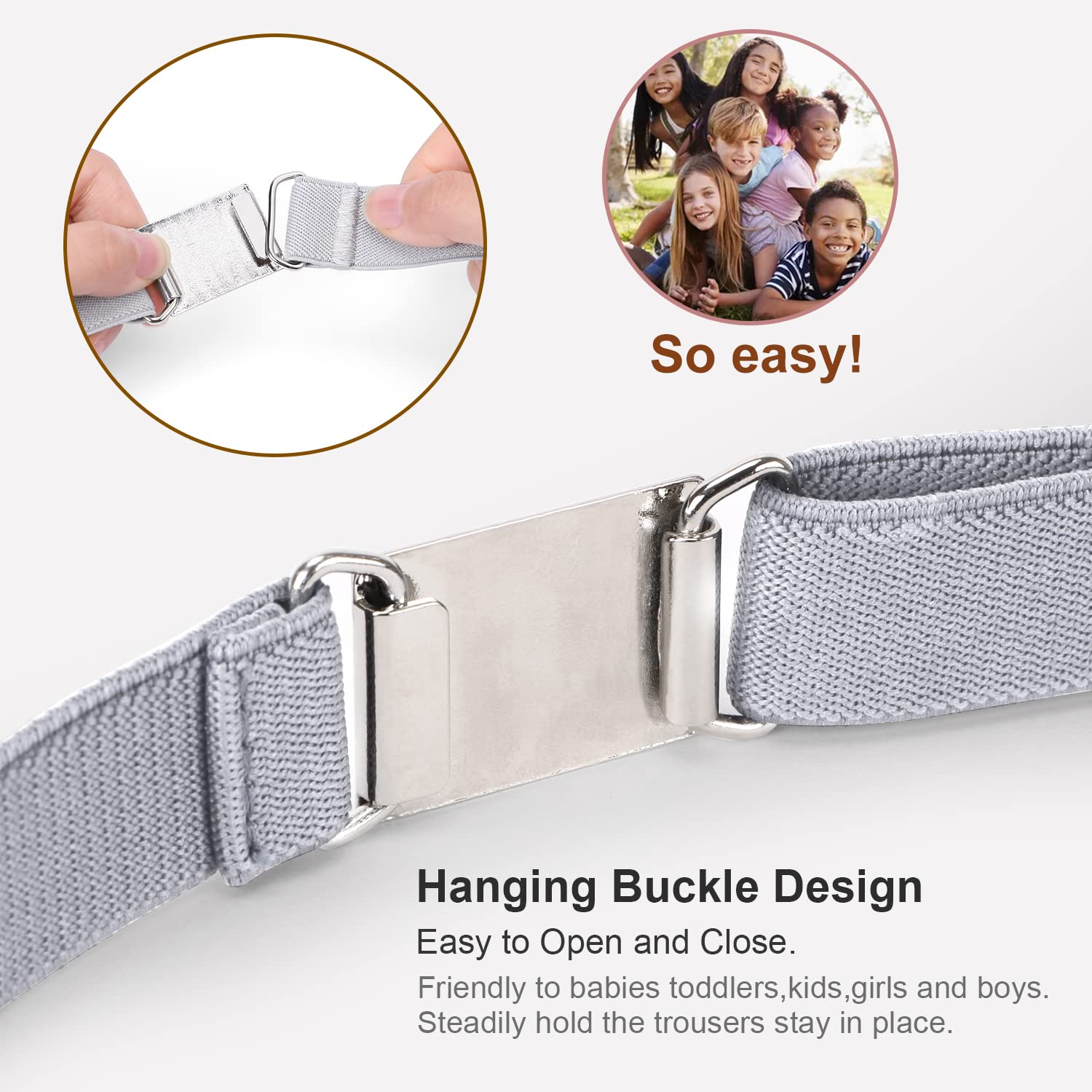 JASGOOD Kids Toddler Belt Elastic Stretch Adjustable Belt for Boys and Girls with Silver Square Buckle 2 Pack