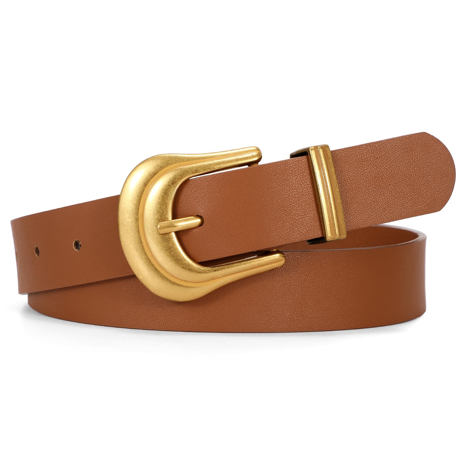 JASGOOD Women's Western Belt Vintage Black Leather Waist Belt for Pants Jeans with Gold Buckle