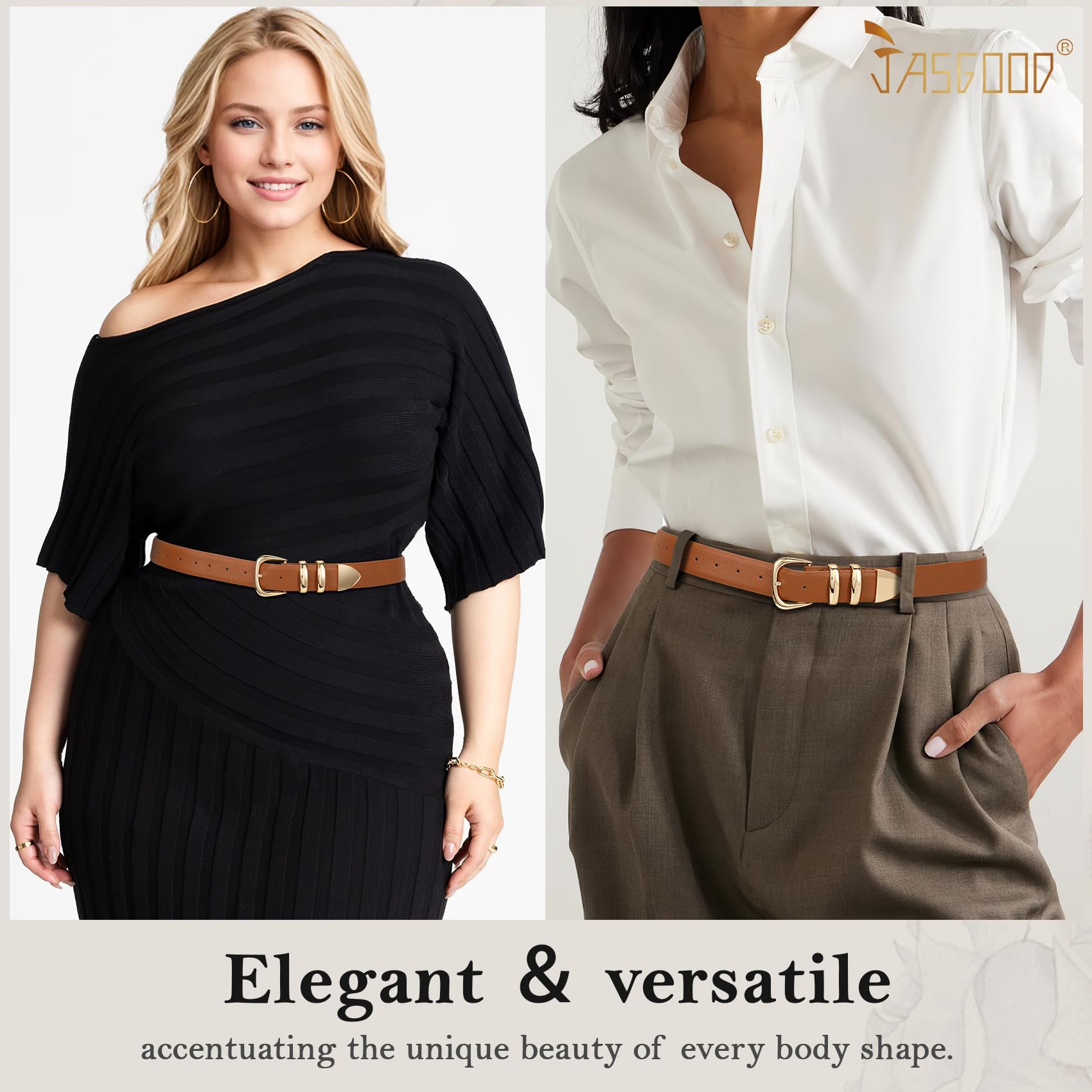JASGOOD Women's Leather Belts Fashion Leather Waist Belt with Gold Buckle Elegant Ladies Belts for Jeans Dress