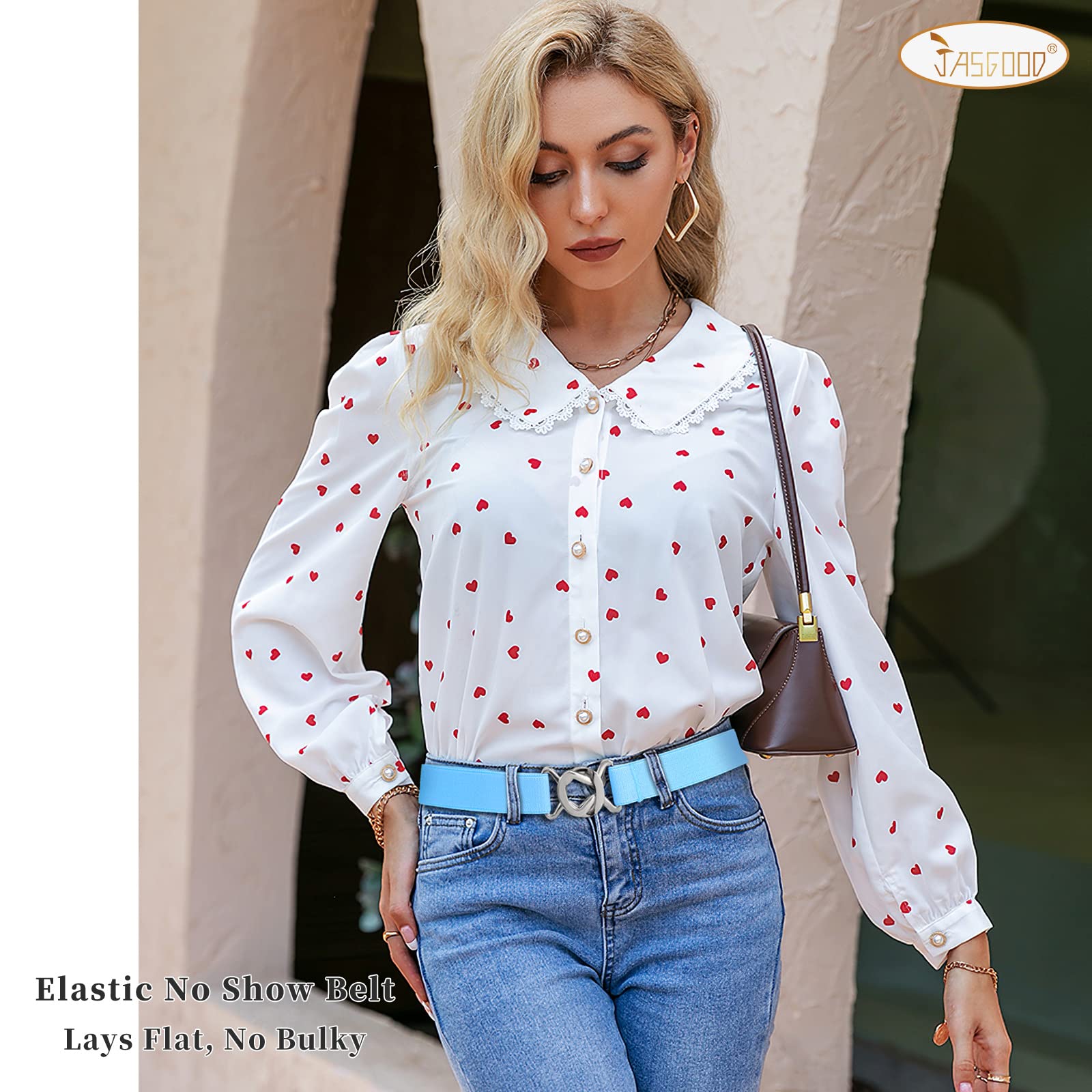 JASGOOD Women No Show Stretch Belt Adjustable Elastic Web Belt with Flat Buckle for Jeans Pants Casual Belts - JASGOOD OFFICIAL