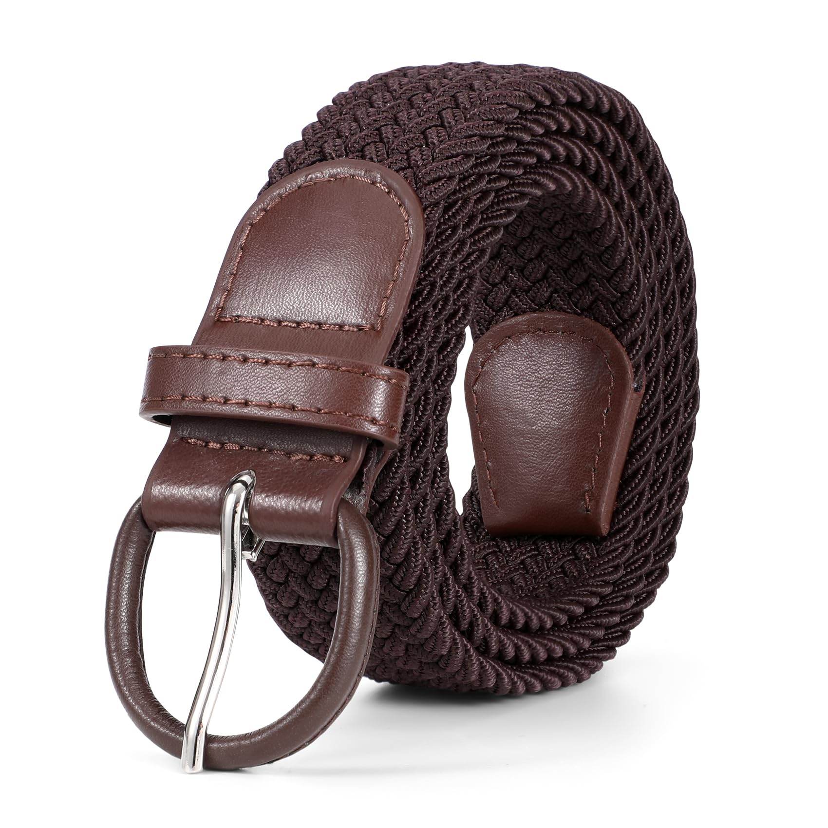 JASGOOD Women Braided Woven Elastic Stretch Belt Leather Covered Buckle Canvas Plus Size Belt for Jeans Pants
