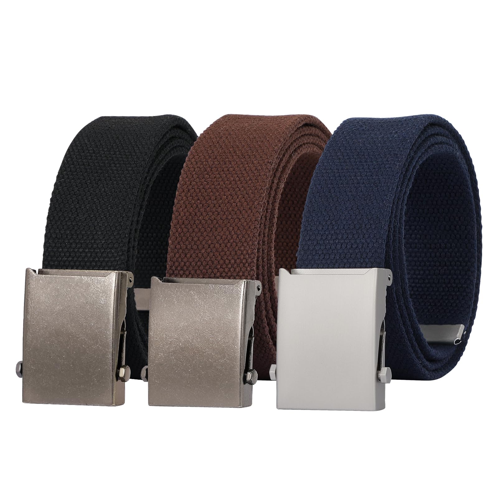 JASGOOD 3 Pack Unisex-Adult Military Web Belt Canvas Web Belt for Men Adjustable Cloth Fabric Belt with Metal Buckle