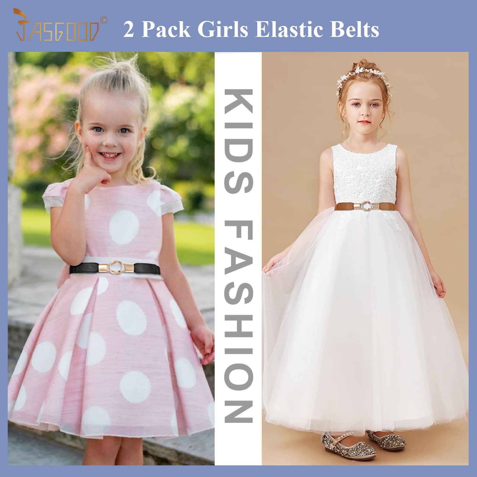 JASGOOD Kids Skinny Elastic Stretch Belts for girls with Easy Buckle Toddler School Uniform Dress Belts