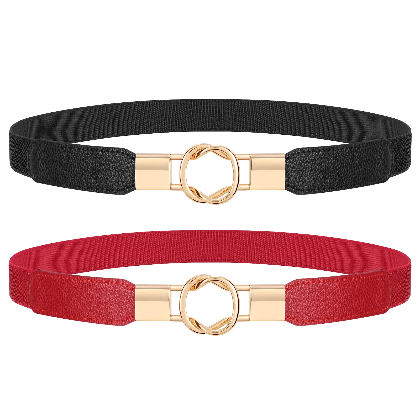 JASGOOD Women Retro Elastic Stretchy Metal Buckle Skinny Waist Belt 1 inch Wide