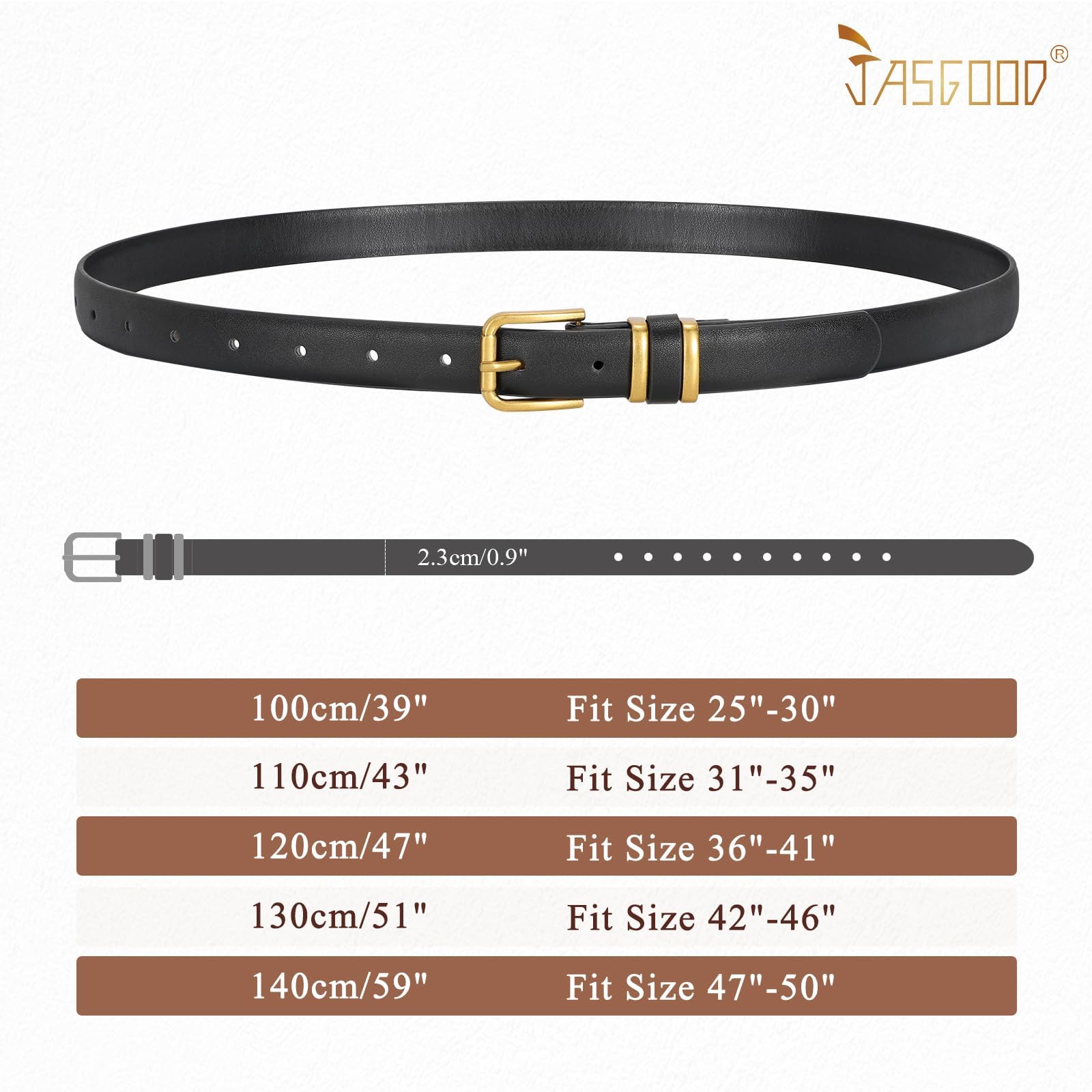 JASGOOD 3 Pack Belts for Women Belt for Jeans Pants Dress Ladies Leather Fashion Waist Thin Belts with Gold Buckle