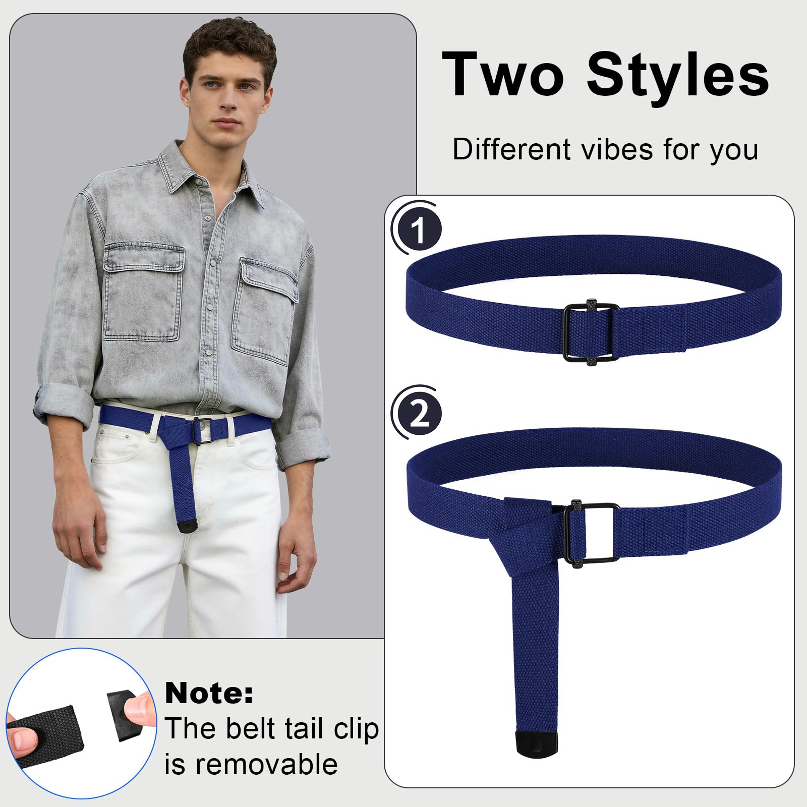 JASGOOD 2 Pack Mens Belts Canvas Belt for Men Fabric Web Golf Belt Casual Belt for Jeans Pants