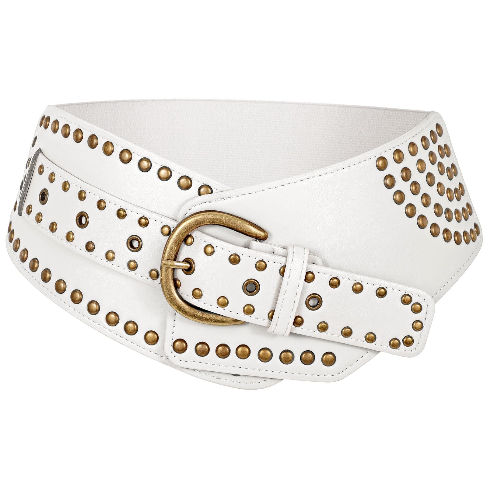 JASGOOD Women Vintage Wide Elastic Belt Studded Stretchy Waist Belt with Rivets Metal Buckle - JASGOOD OFFICIAL