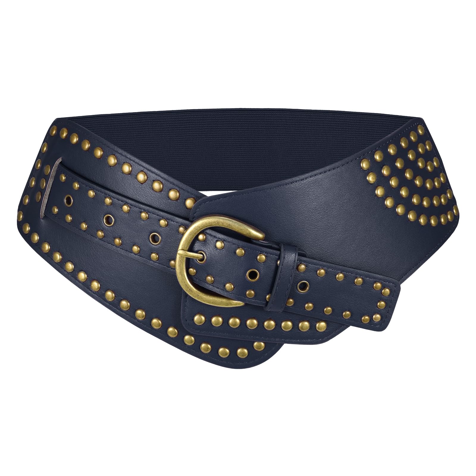 JASGOOD Women Vintage Wide Elastic Belt Studded Stretchy Waist Belt with Rivets Metal Buckle - JASGOOD OFFICIAL