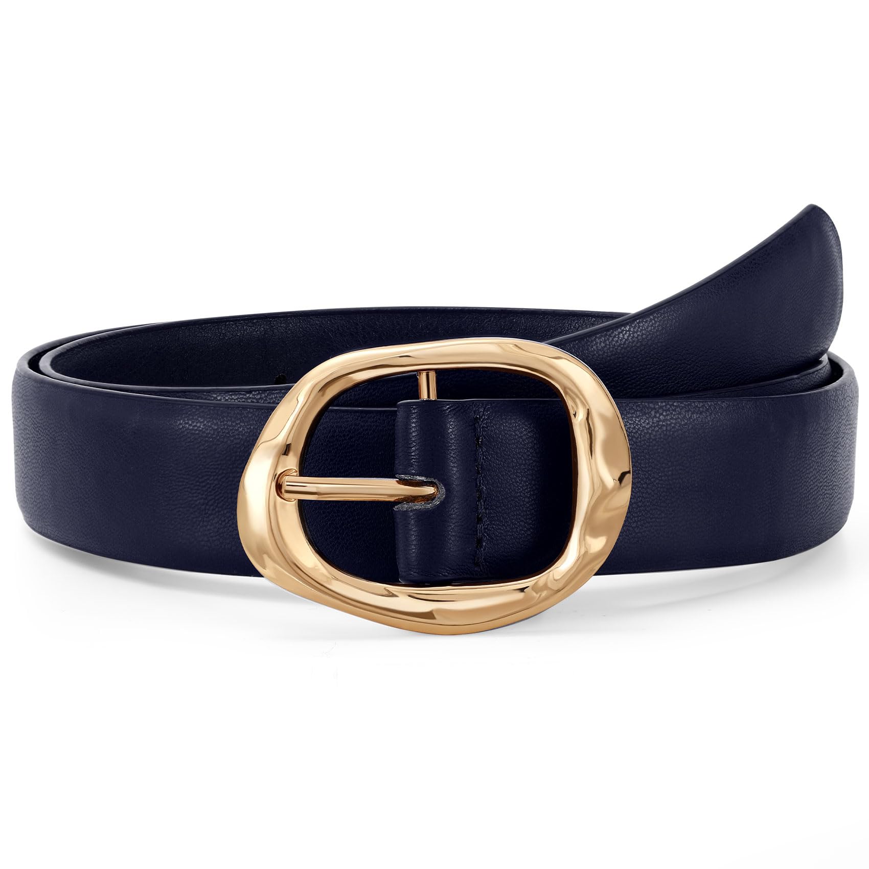 Women Leather Belt for Jeans Pants Ladies Casual Waist Belt Fashion Women Belt with Gold Buckle - JASGOOD OFFICIAL