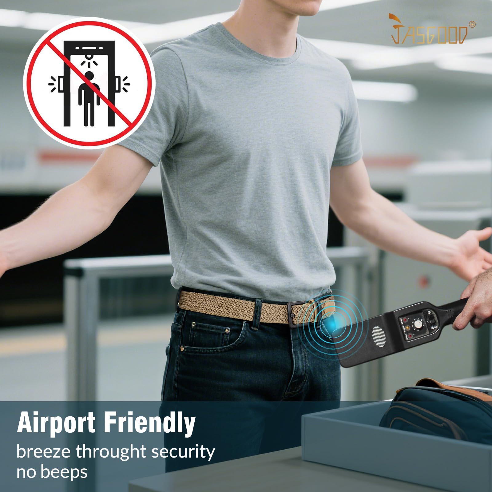 JASGOOD Elastic Braided Belt Men Stretch Golf Woven Casual Jeans Pants Canvas Fabric Tsa Approved Metal Free Belt