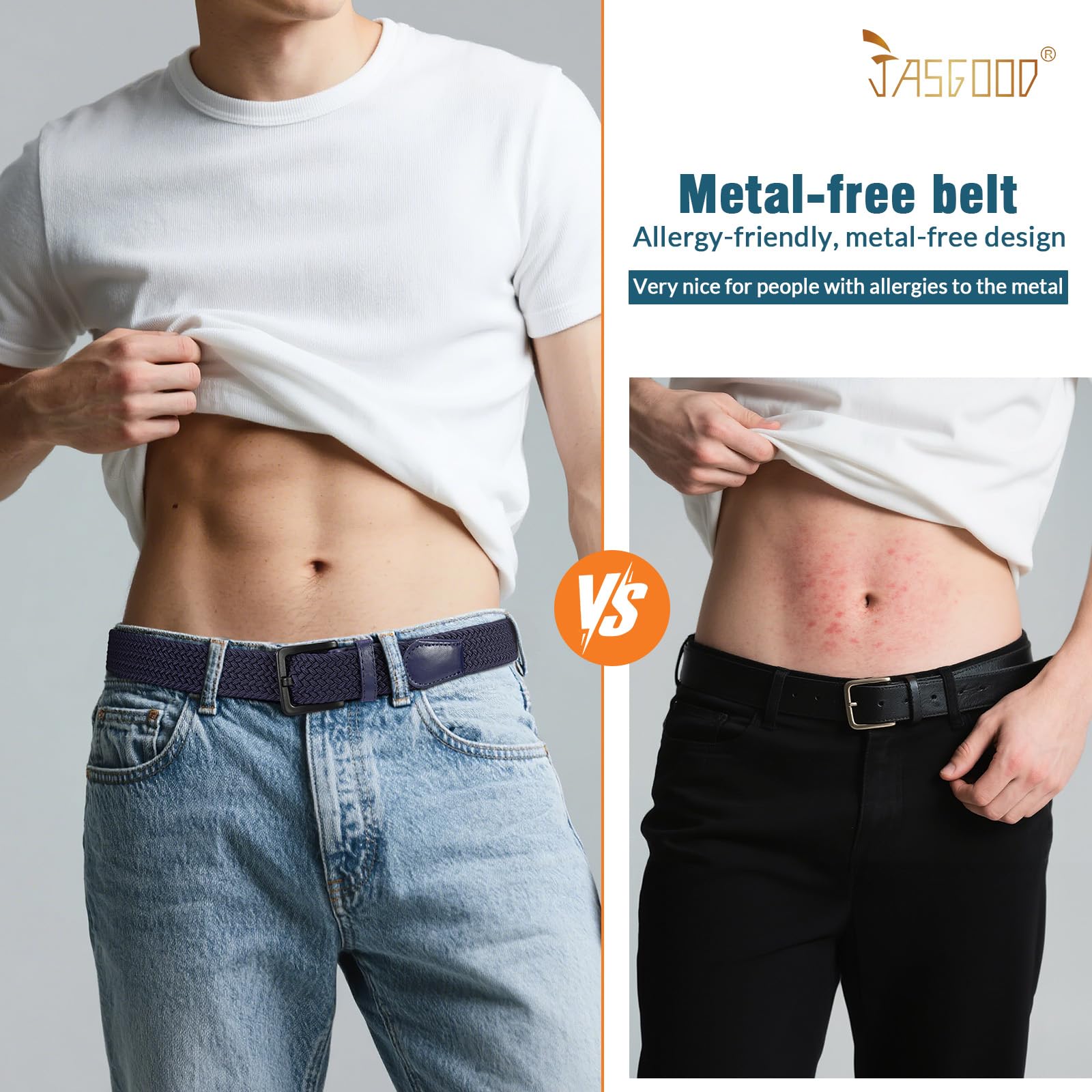 JASGOOD Elastic Braided Belt Men Stretch Golf Woven Casual Jeans Pants Canvas Fabric Tsa Approved Metal Free Belt