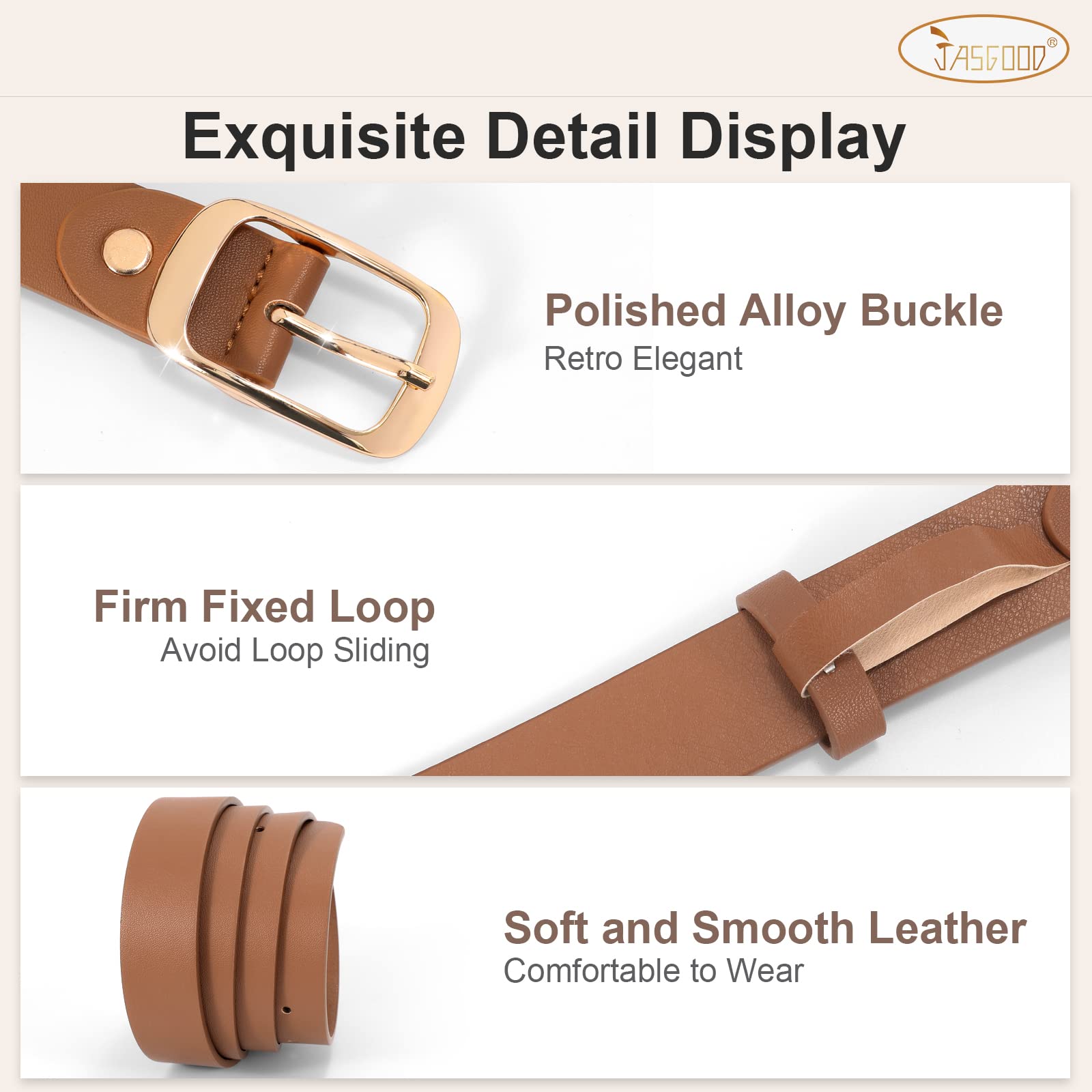 JASGOOD 2 Pack Women Faux Leather Belt, Fashion Ladies Belt with Pin Buckle for Jeans Pants - JASGOOD OFFICIAL
