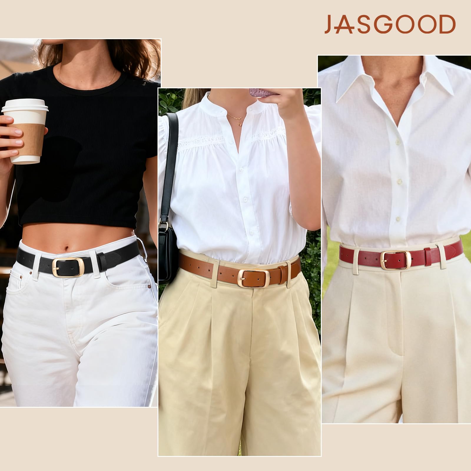JASGOOD 3 PACK Women Belts for Jeans Pants Fashion Ladies Leather Waist Belt with Gold Buckle - JASGOOD OFFICIAL