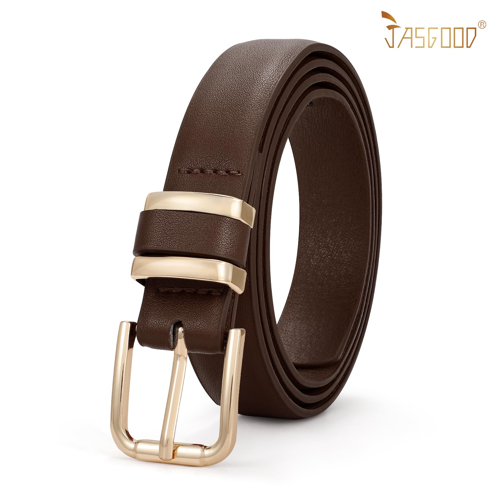 JASGOOD 3 Pack Women's Leather Belts for Jeans Dress Pants Trendy Belts with Gold Buckle