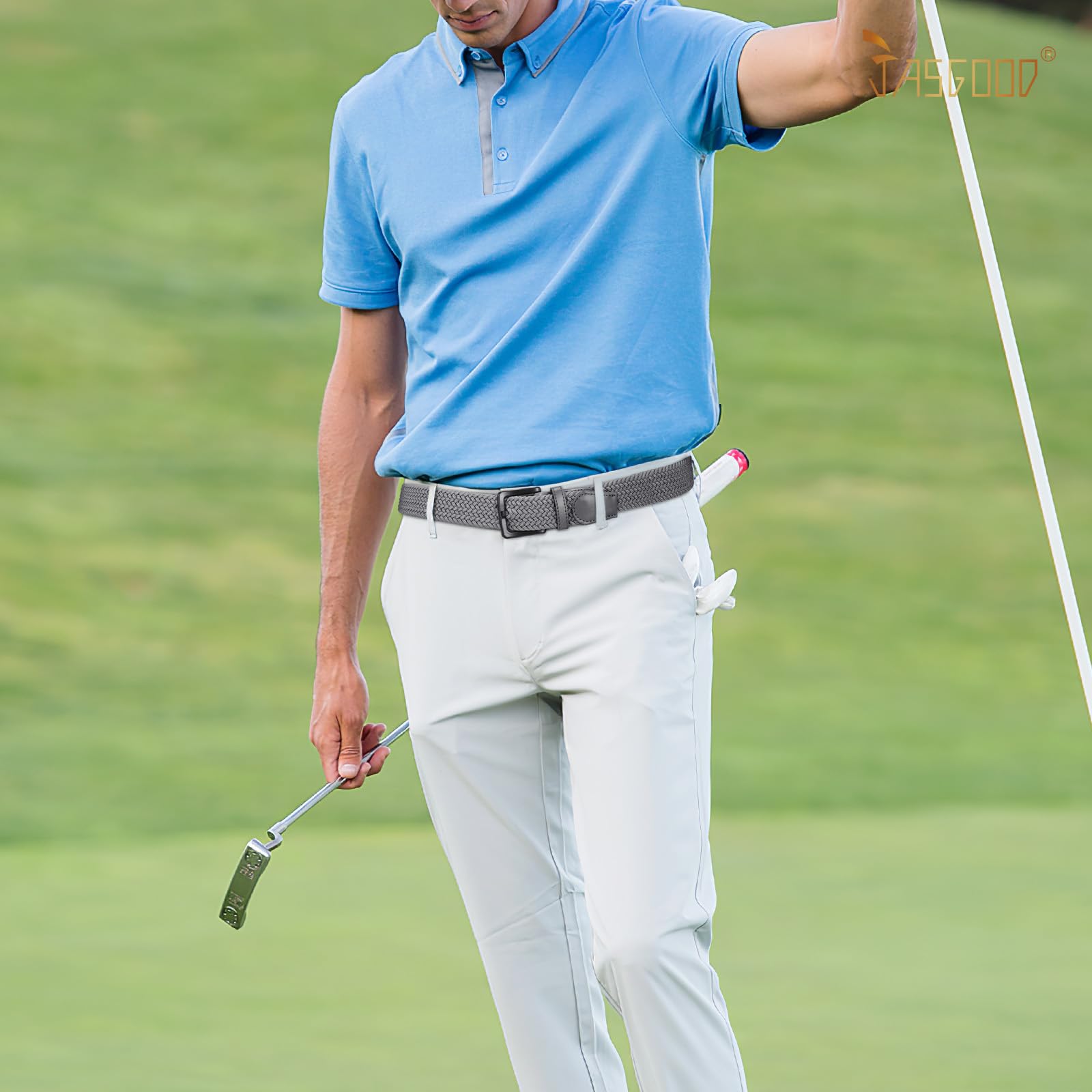 JASGOOD Elastic Braided Belt Men Stretch Golf Woven Casual Jeans Pants Canvas Fabric Tsa Approved Metal Free Belt