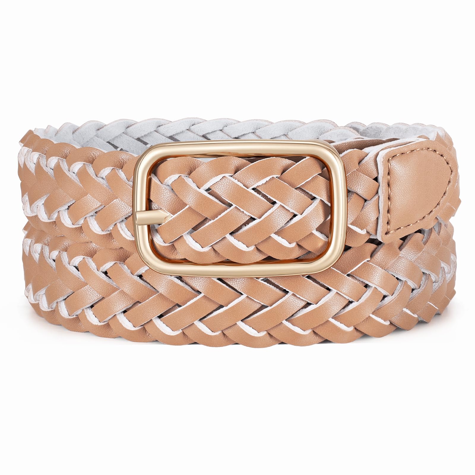 JASGOOD Women's Braided Belt Skinny Woven Belt for Jeans Pants Dresses with Gold Buckle