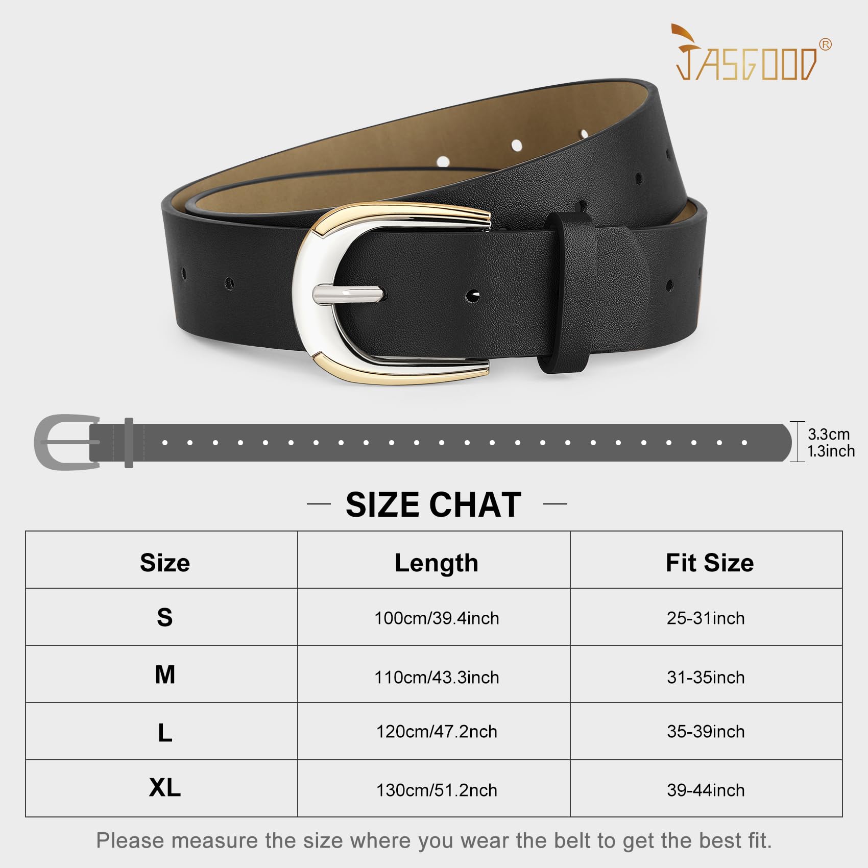 JASGOOD Leather Belts for Women Ladies Casual Belt for Jeans Pants Dresses with Gold and Silver Buckle